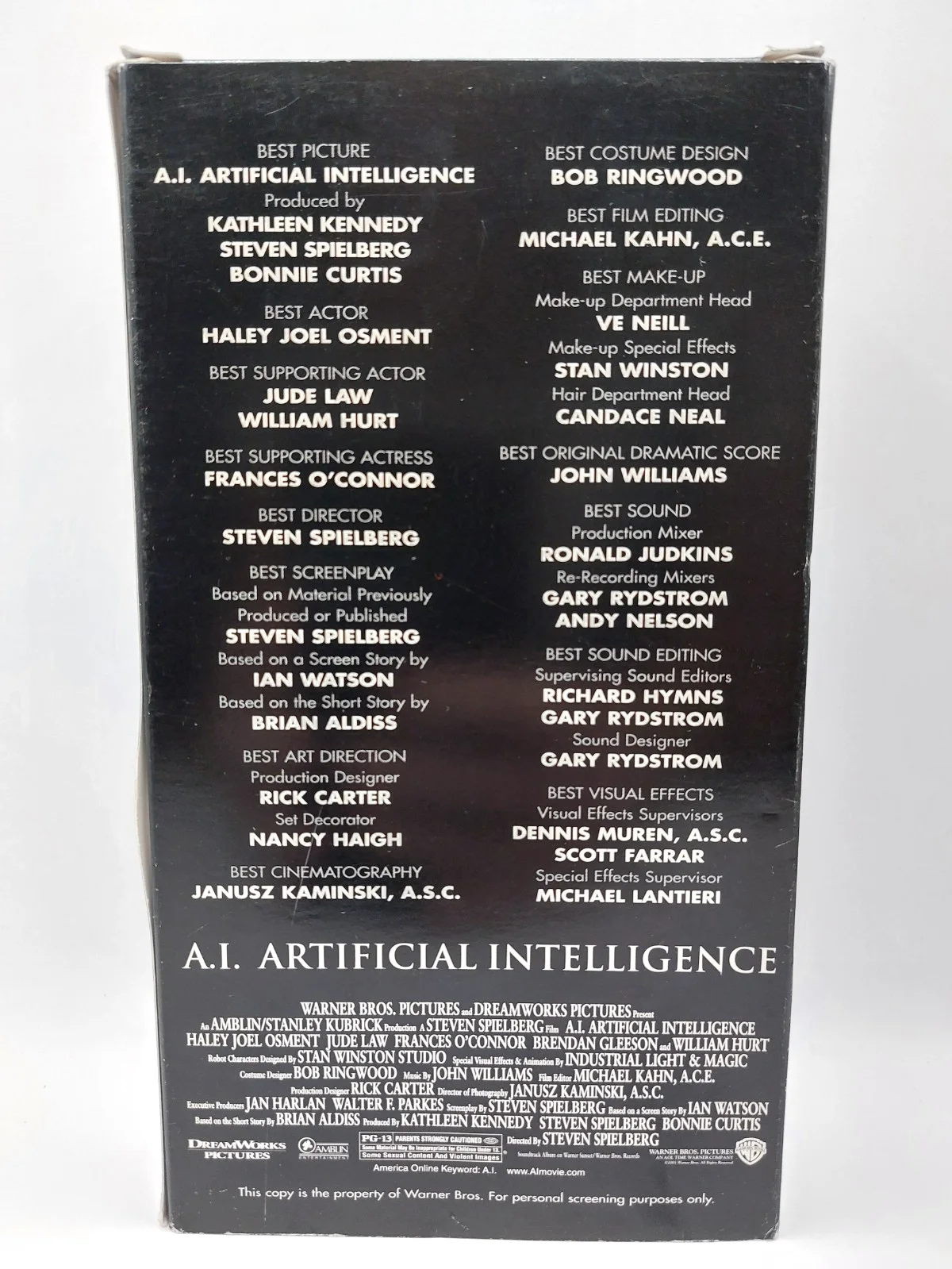 Steven Spielberg movie AI rare Oscars consideration VHS video tape (Jude Law), изображение 3