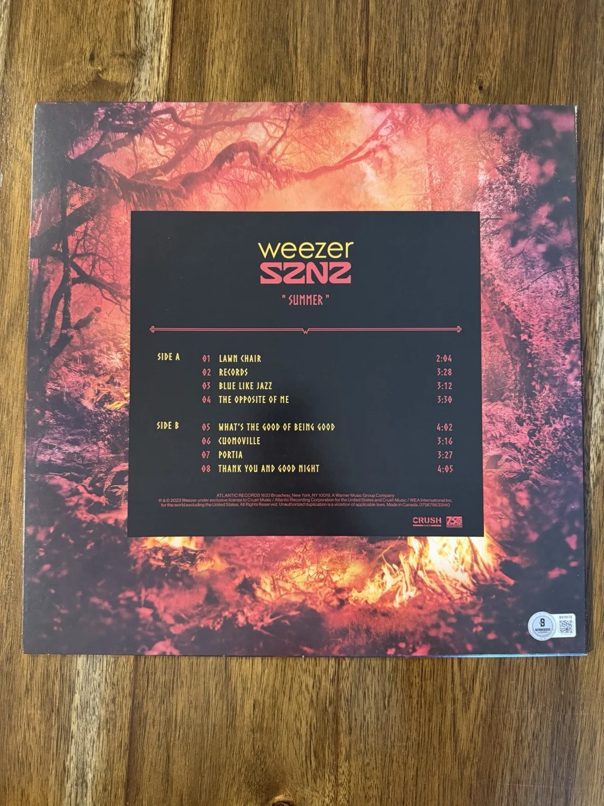 Rivers Cuomo ‘Weezer’ Band Signed Vinyl Album ‘SZNZ: Summer’ Autograph Beckett, изображение 2