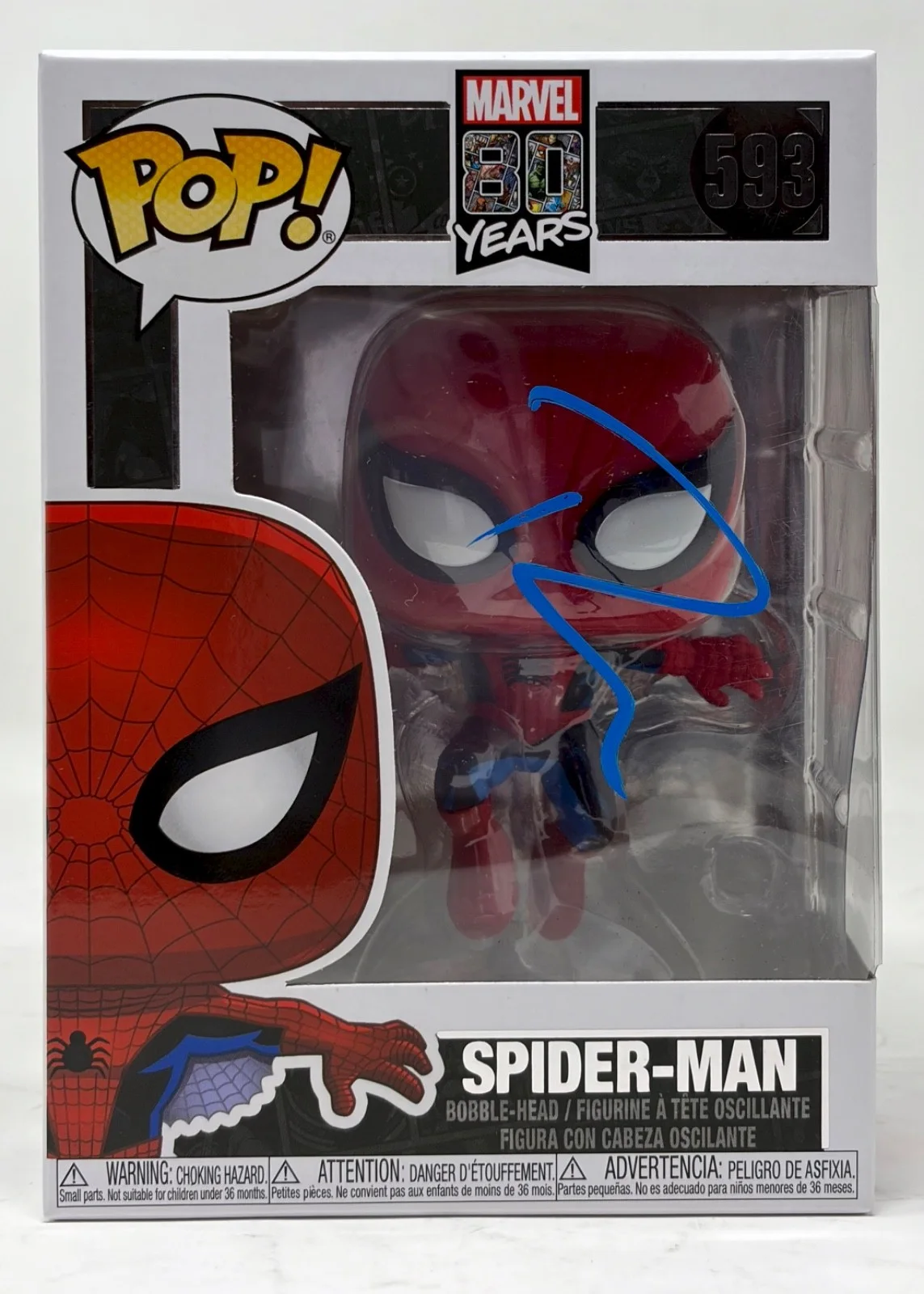 Tobey Maguire — Tobey Maguire Signed Autograph Spider-Man Funko Pop #593 Marvel 80 Years JSA COA, image 2