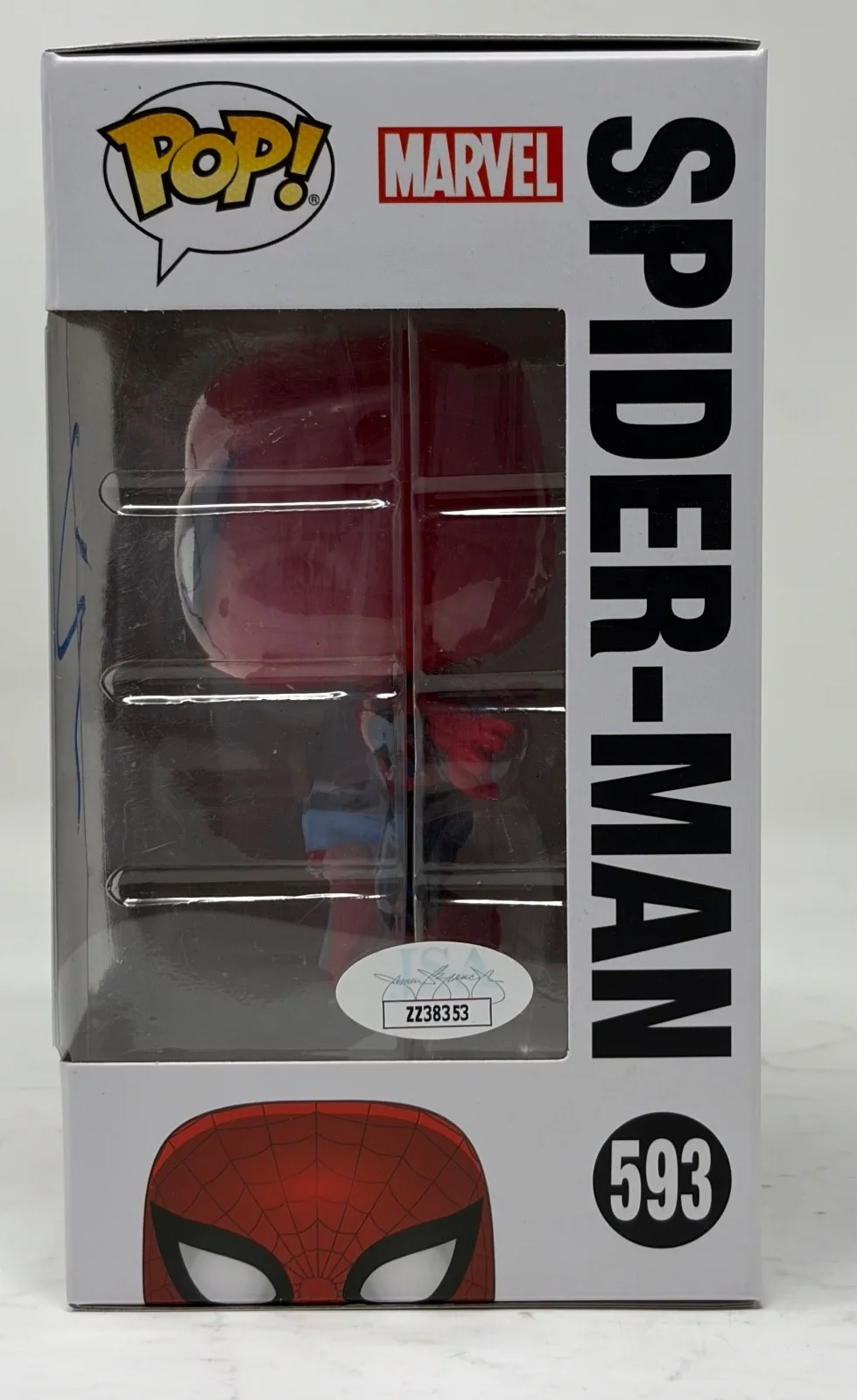 Tobey Maguire — Tobey Maguire Signed Autograph Spider-Man Funko Pop #593 Marvel 80 Years JSA COA, image 3