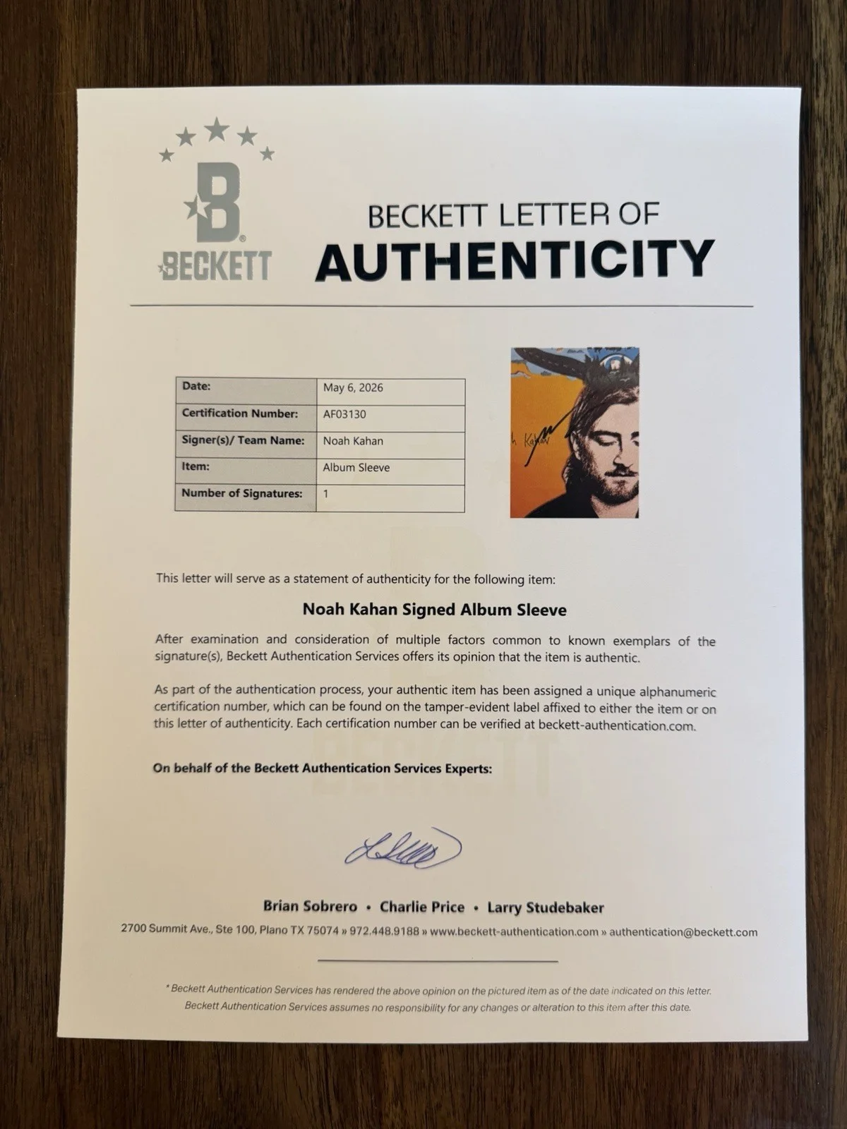 ‘Noah Kahan’ Signed Autograph Vinyl Album ‘Busyhead’ Beckett LOA, image 4