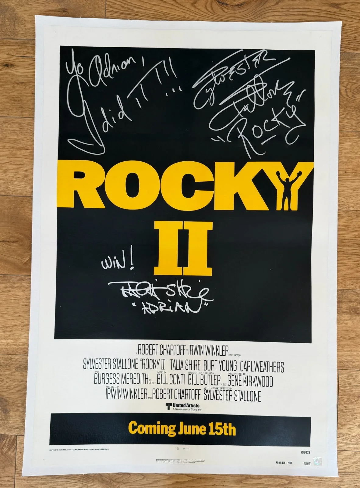 Sylvester Stallone and Talia Shire — Sylvester Stallone & Shire YO ADRIAN Autographed ROCKY 2 Movie Poster ASI Proof