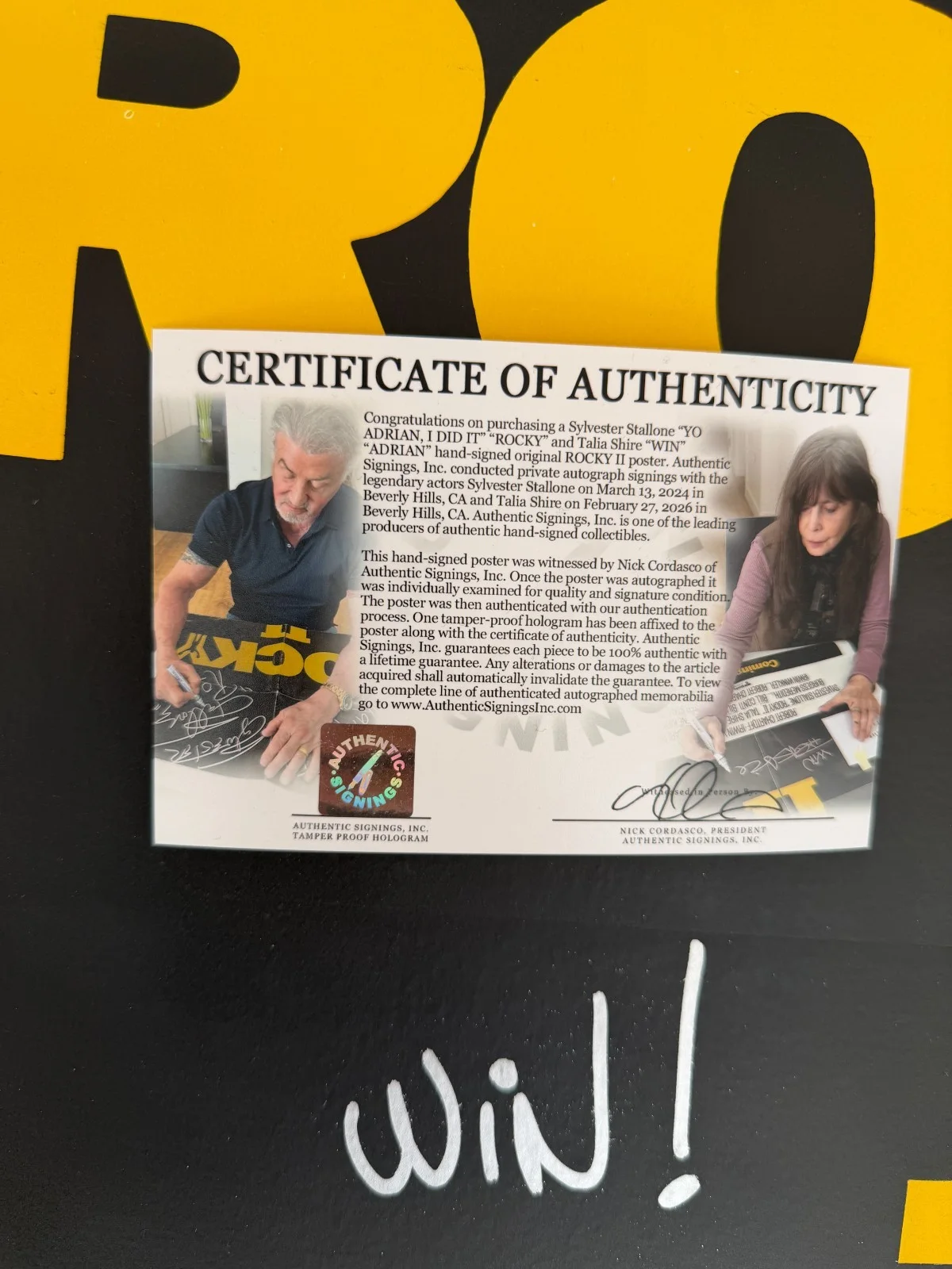 Sylvester Stallone, Talia Shire — Sylvester Stallone & Shire YO ADRIAN Autographed ROCKY 2 Movie Poster ASI Proof, изображение 4