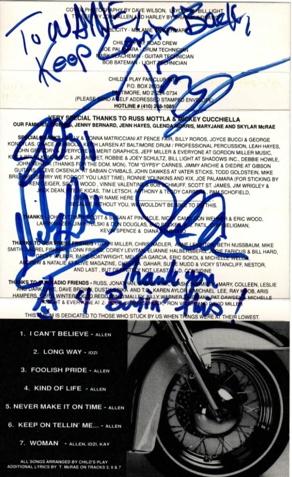 Child's Play glam rock band hand SIGNED rare Long Way cassette tape COA 1993, изображение 2