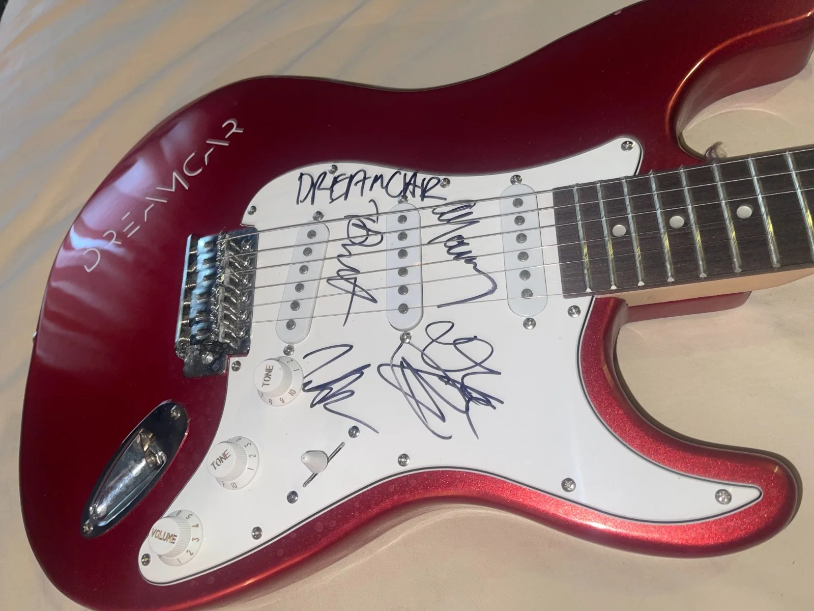 Dreamcar Complete Group Signed Electric Guitar Autographed COA Davey Havok, image 2