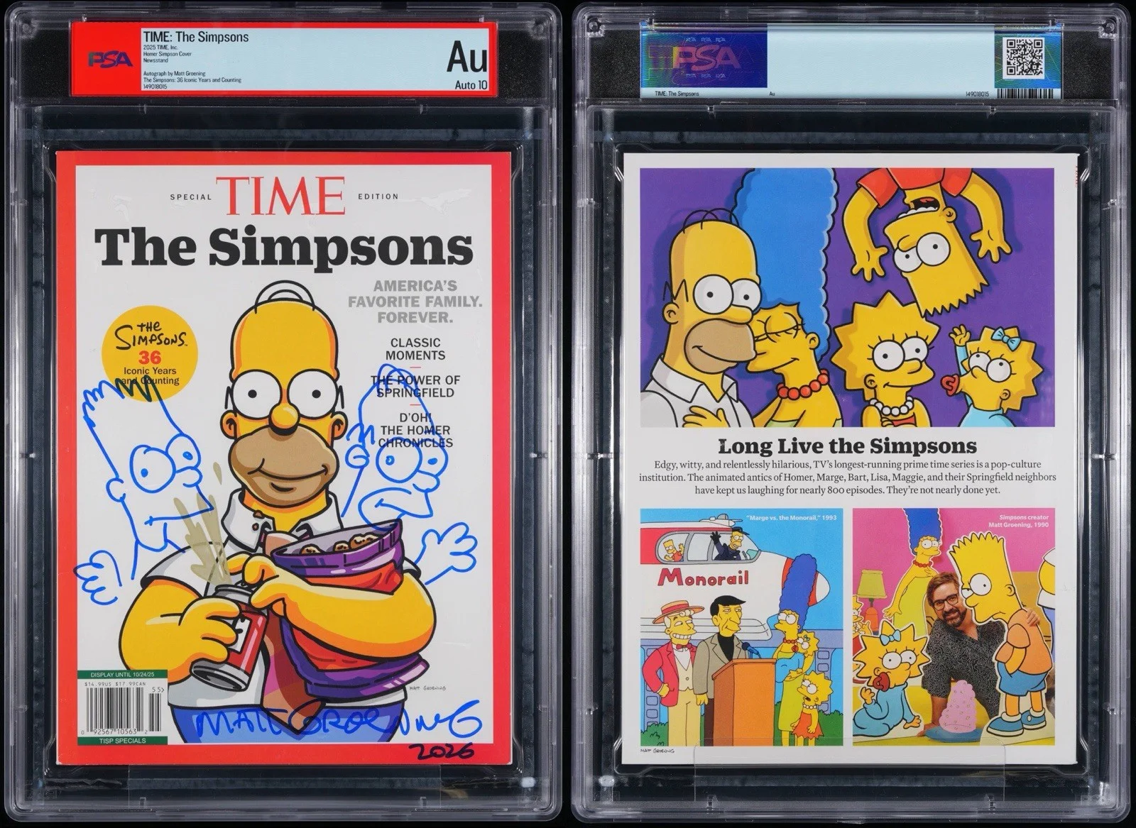 Matt Groening — Matt Groening Signed 2025 Time Magazine Homer Bart Simpson Sketch PSA 10 AUTO, изображение 3