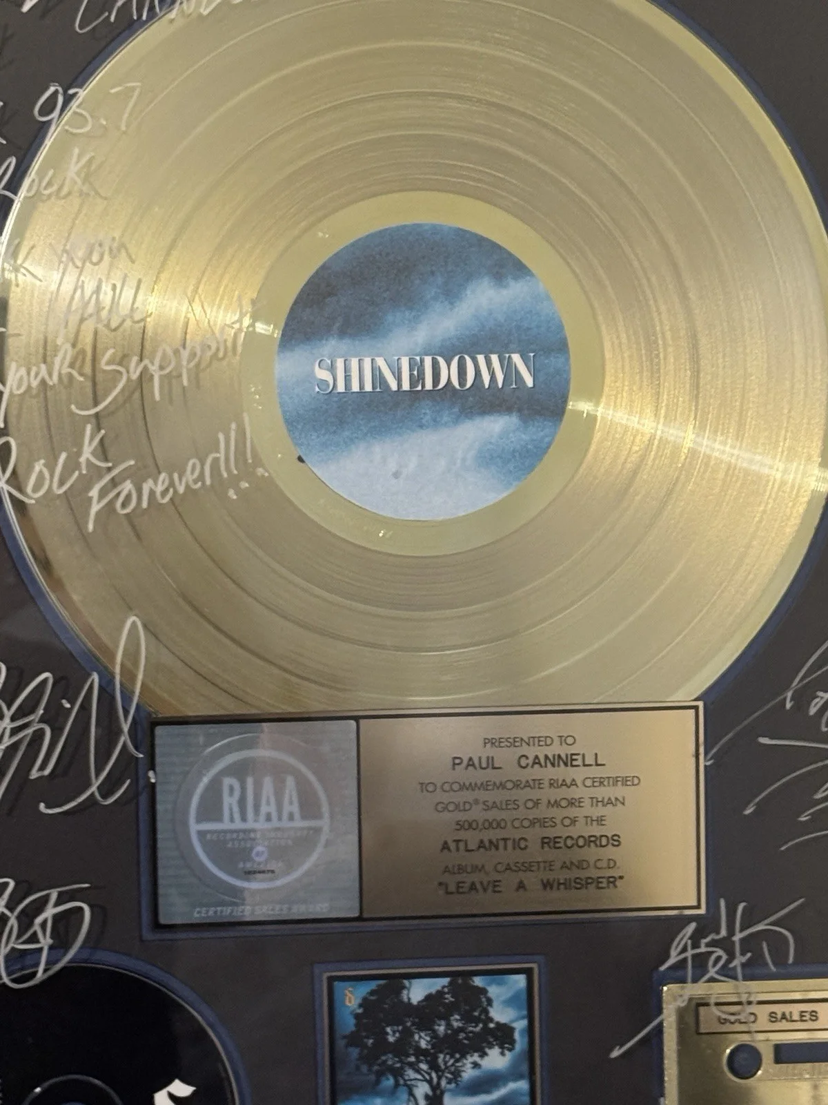 Signed SHINEDOWN “Leave A Whisper” RIAA Gold Award For 500,000 Copies Sold., изображение 3