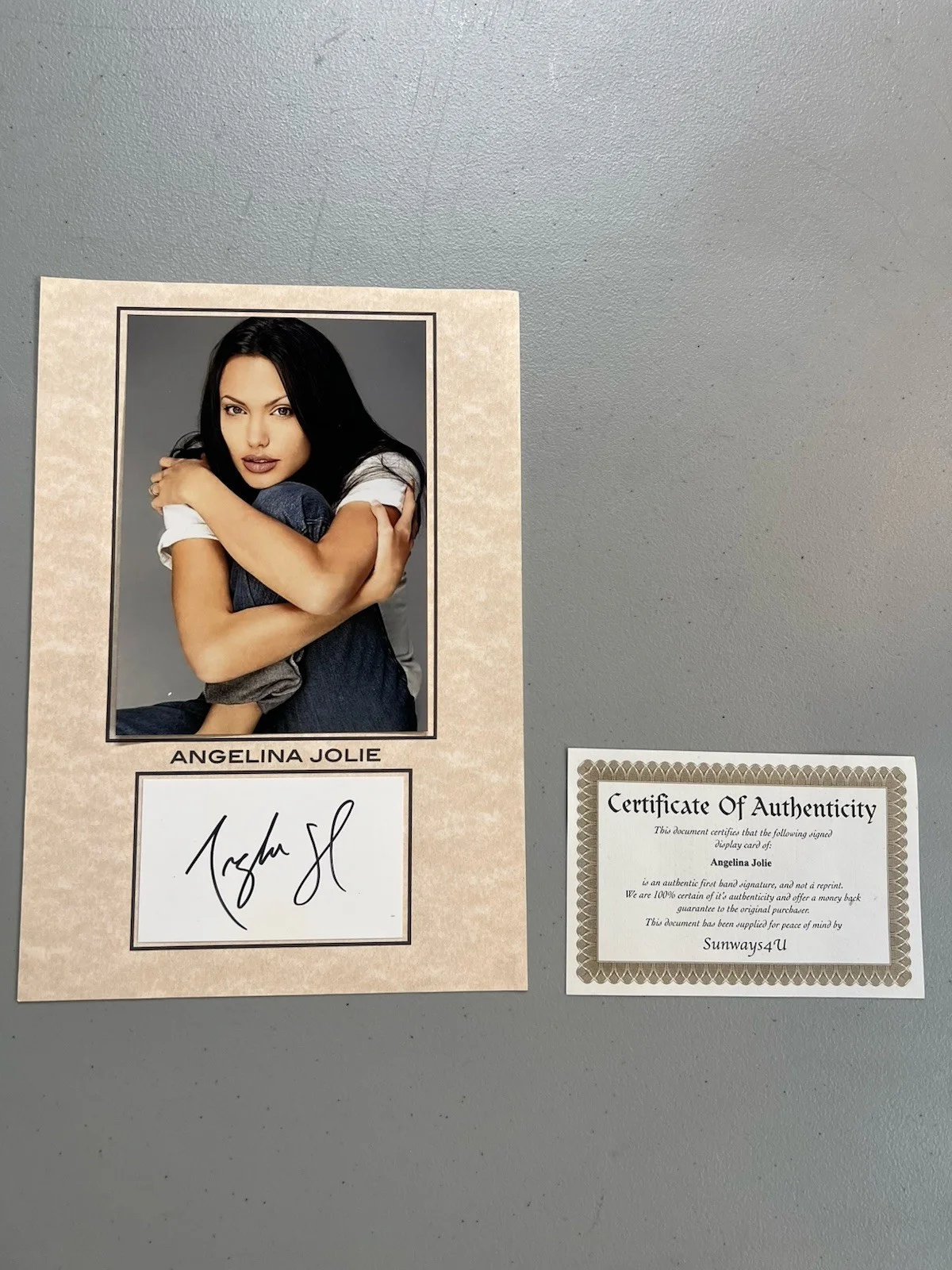 Angelina Jolie — Vintage Angelina Jolie Signature Cut Display w/ Photo & Sunways4U COA