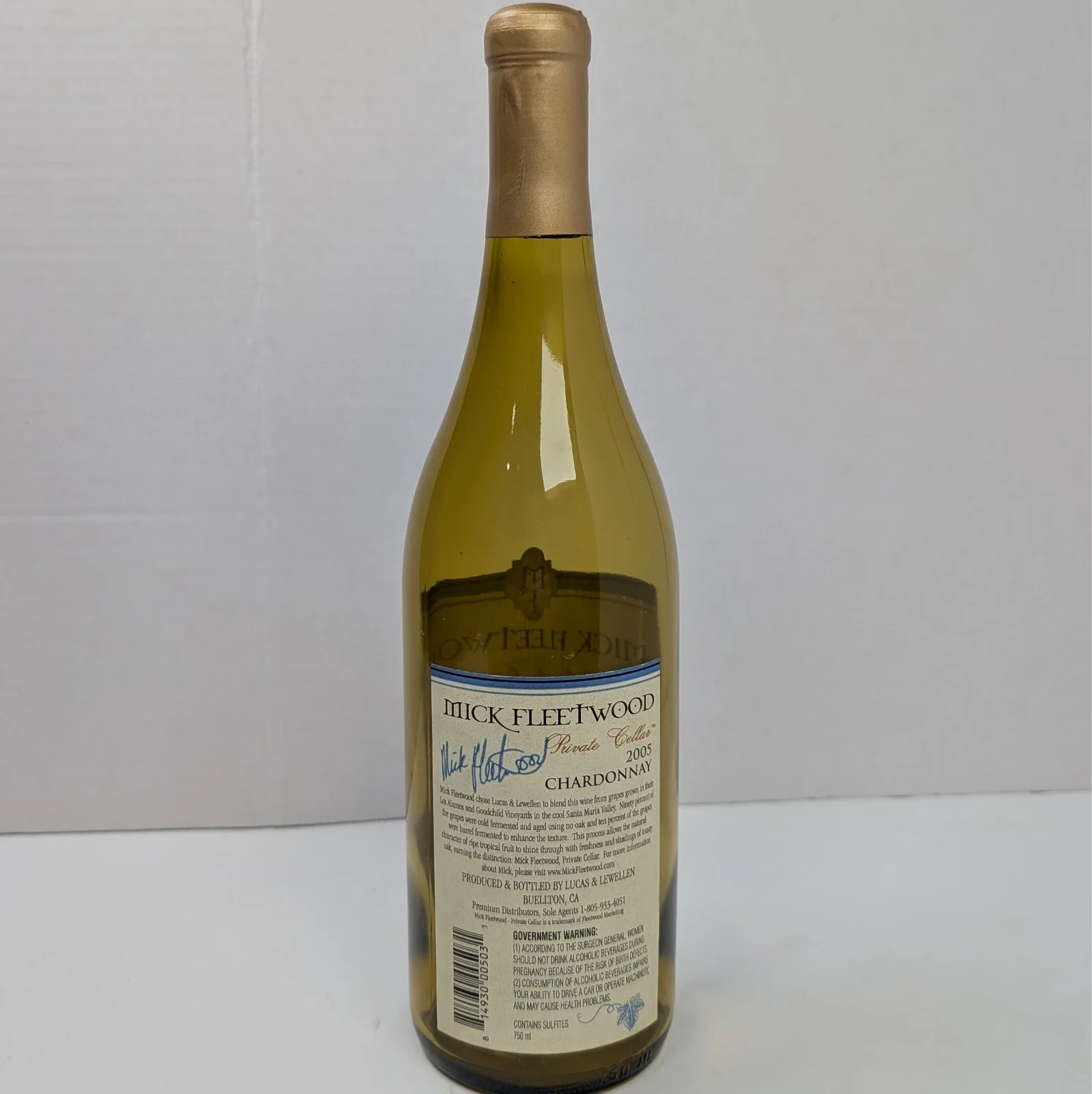 Mick Fleetwood Autographed 2005 Santa Barbara Chardonnay Empty Wine Bottle, изображение 4