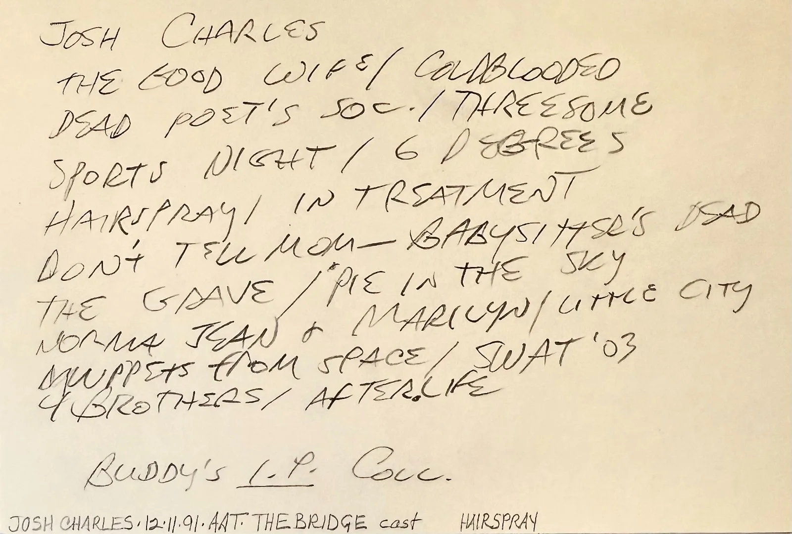 Josh Charles — JOSH CHARLES Autographed Signed 4"x 6" INDEX CARD Dead Poets Society THE VEIL, изображение 2