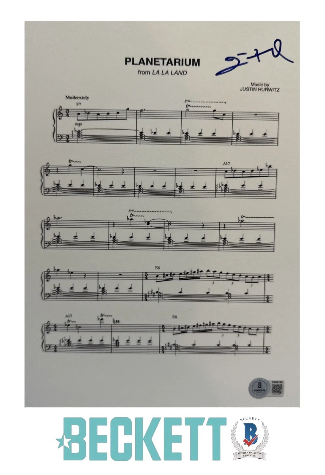 Justin Hurwitz — Justin Hurwitz Signed 8.5x11 LA LA Land Planetarium Music Sheet Beckett COA