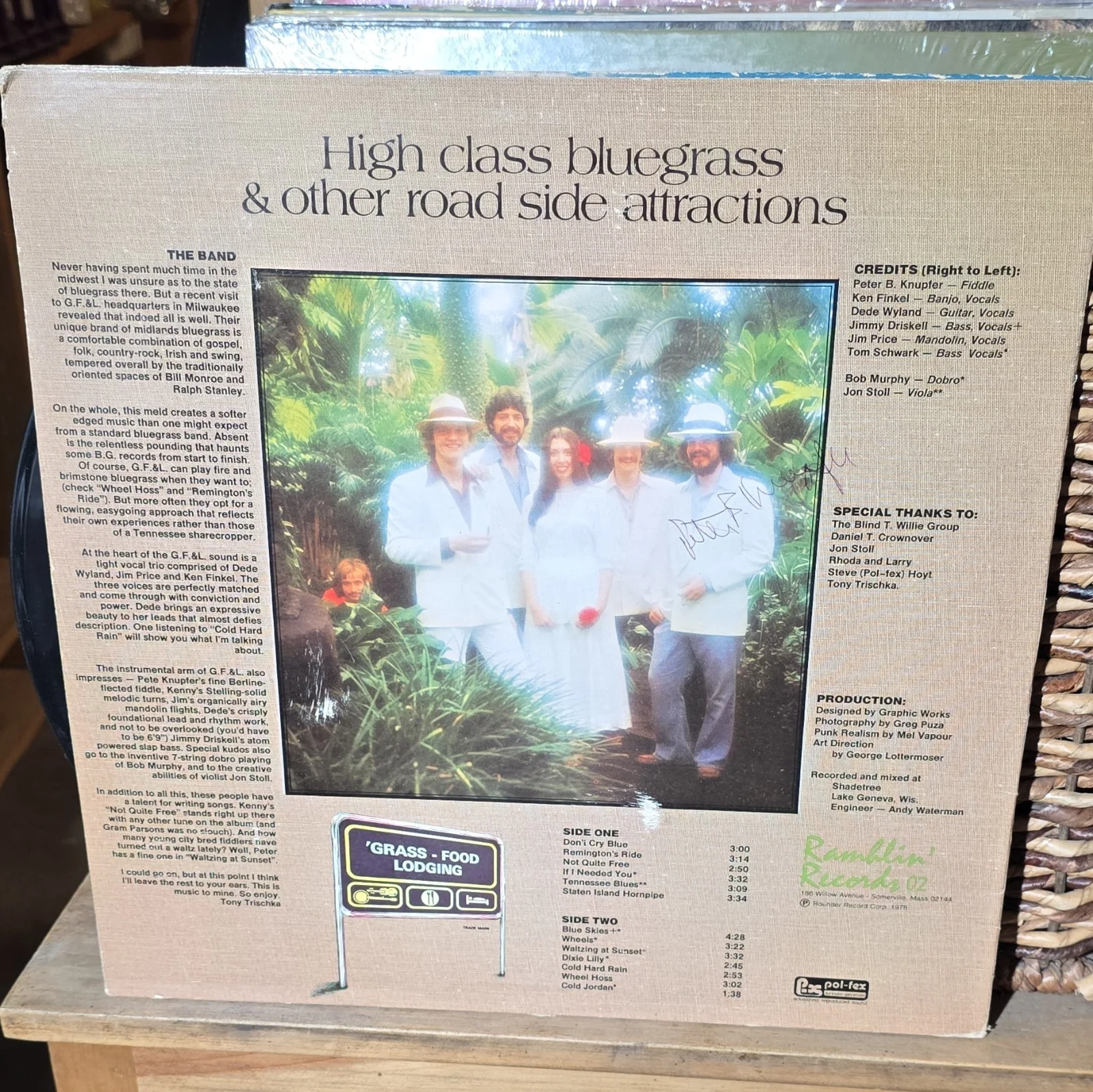 Grass Food Lodging High Class Bluegrass Signed Original Vinyl Record, image 2