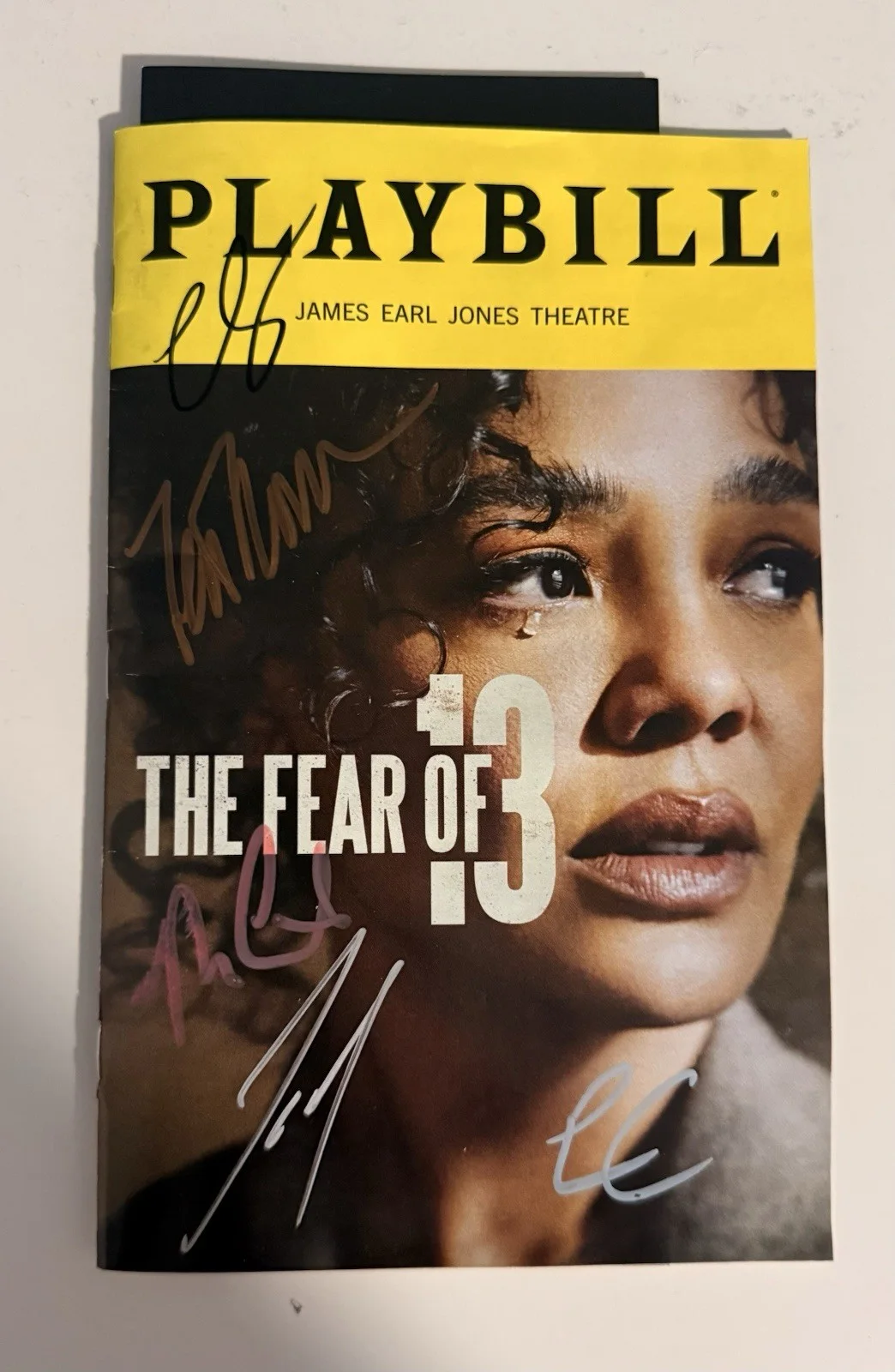 Adrien Brody, Tessa Thompson, cast members — The Fear of 13 signed Broadway Playbill Sighed By Tessa Thompson