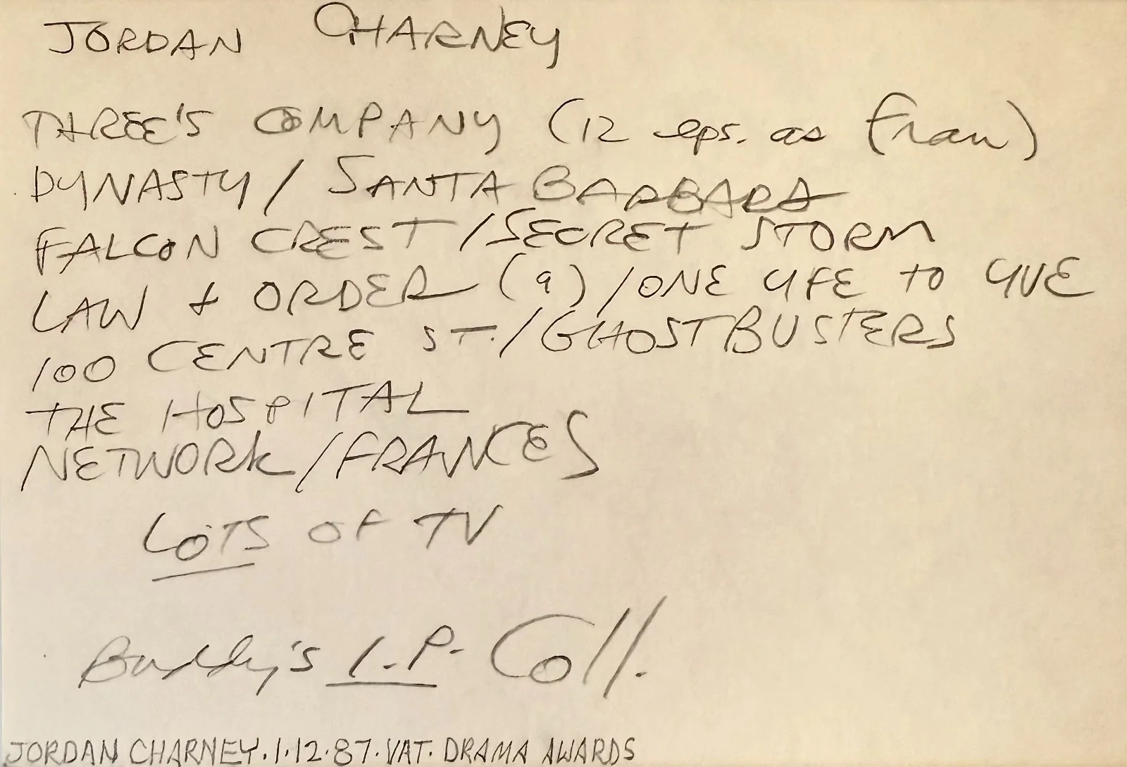 Jordan Charney — JORDAN CHARNEY Signed Autographed 4x6 INDEX CARD FRANCES Network GHOSTBUSTERS, image 4