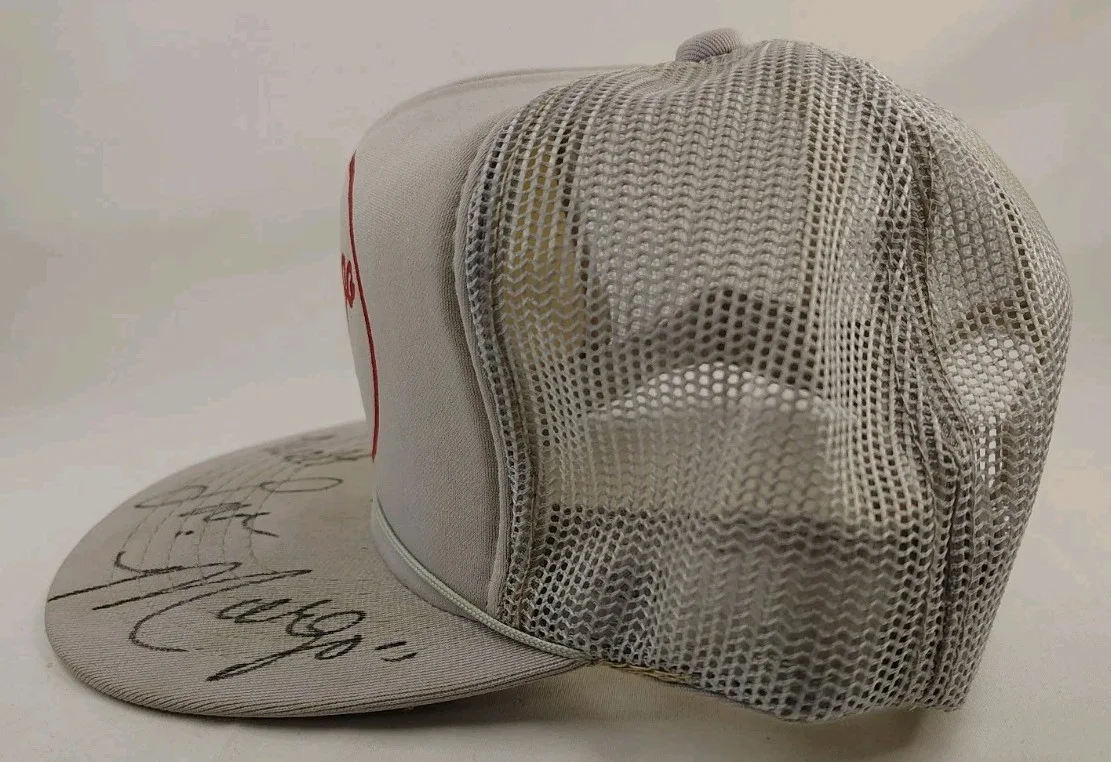Vintage Signed Margo Smith Signed Grey Rope Trucker Hat With Red Writing, image 2