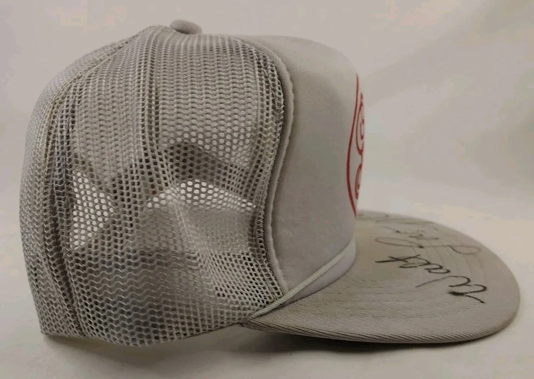 Vintage Signed Margo Smith Signed Grey Rope Trucker Hat With Red Writing, image 4