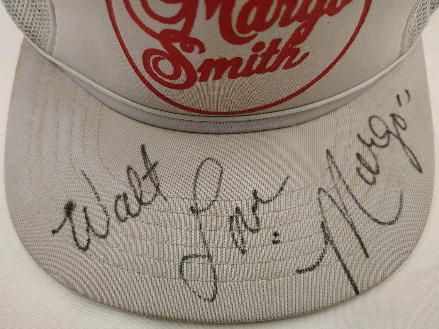 Vintage Signed Margo Smith Signed Grey Rope Trucker Hat With Red Writing, image 5