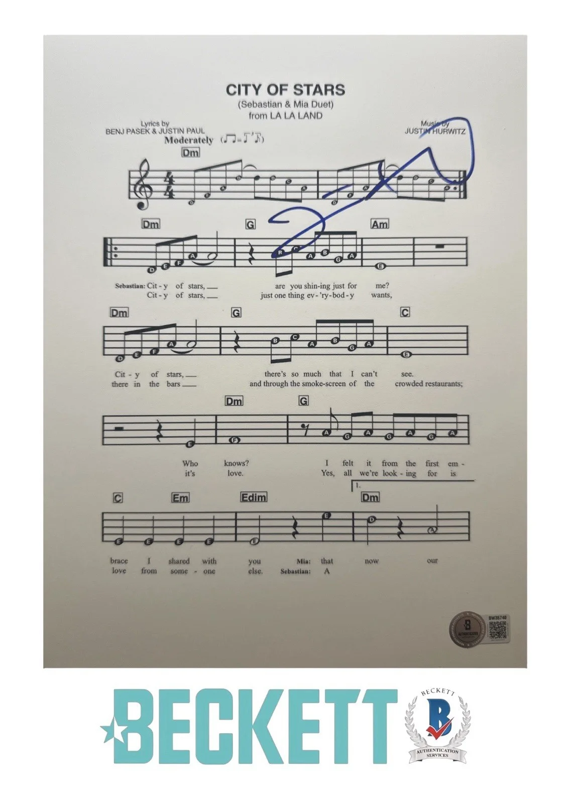 Justin Hurwitz — Justin Hurwitz Signed 8.5x11 LA LA Land City of Stars Music Sheet Beckett COA