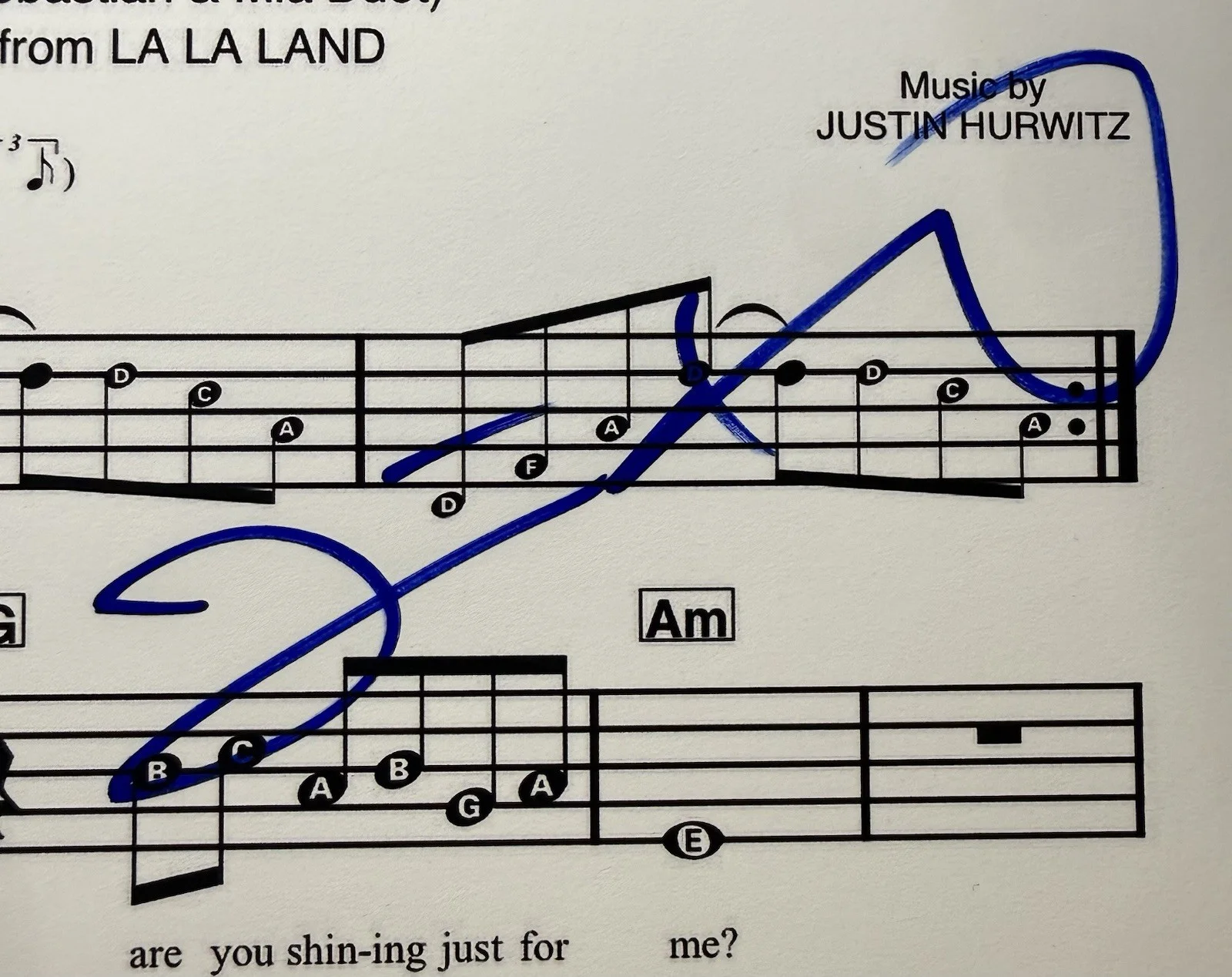 Justin Hurwitz — Justin Hurwitz Signed 8.5x11 LA LA Land City of Stars Music Sheet Beckett COA, изображение 2