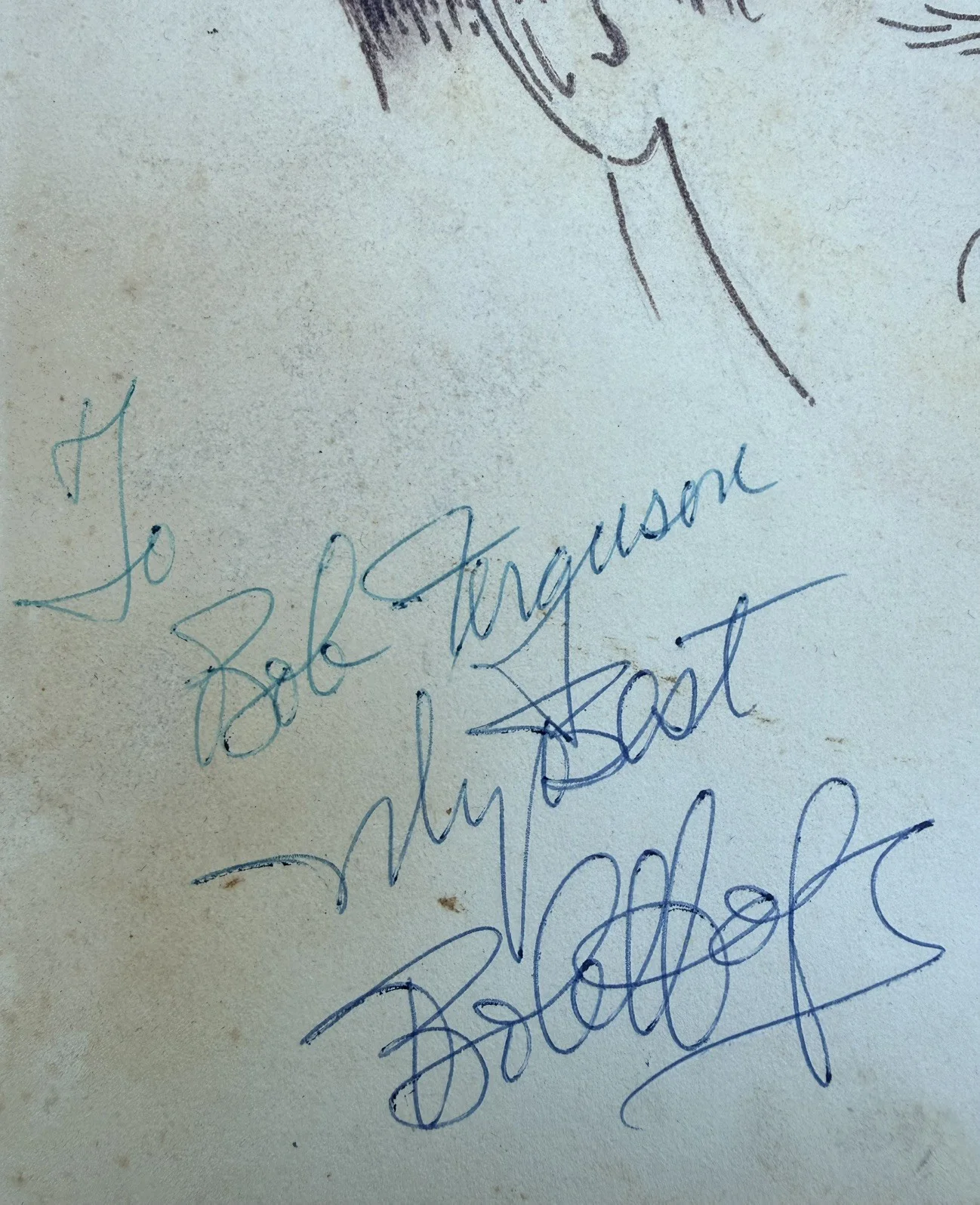 Bob Hope, Artist Holbert — Signed personalized caricature of Bob Hope, image 2