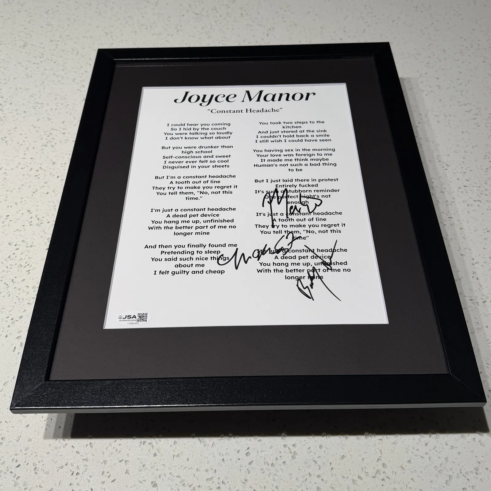 JOYCE MANOR FULL BAND SIGNED CONSTANT HEADACHE LYRIC SHEET AUTOGRAPH JSA COA, image 2