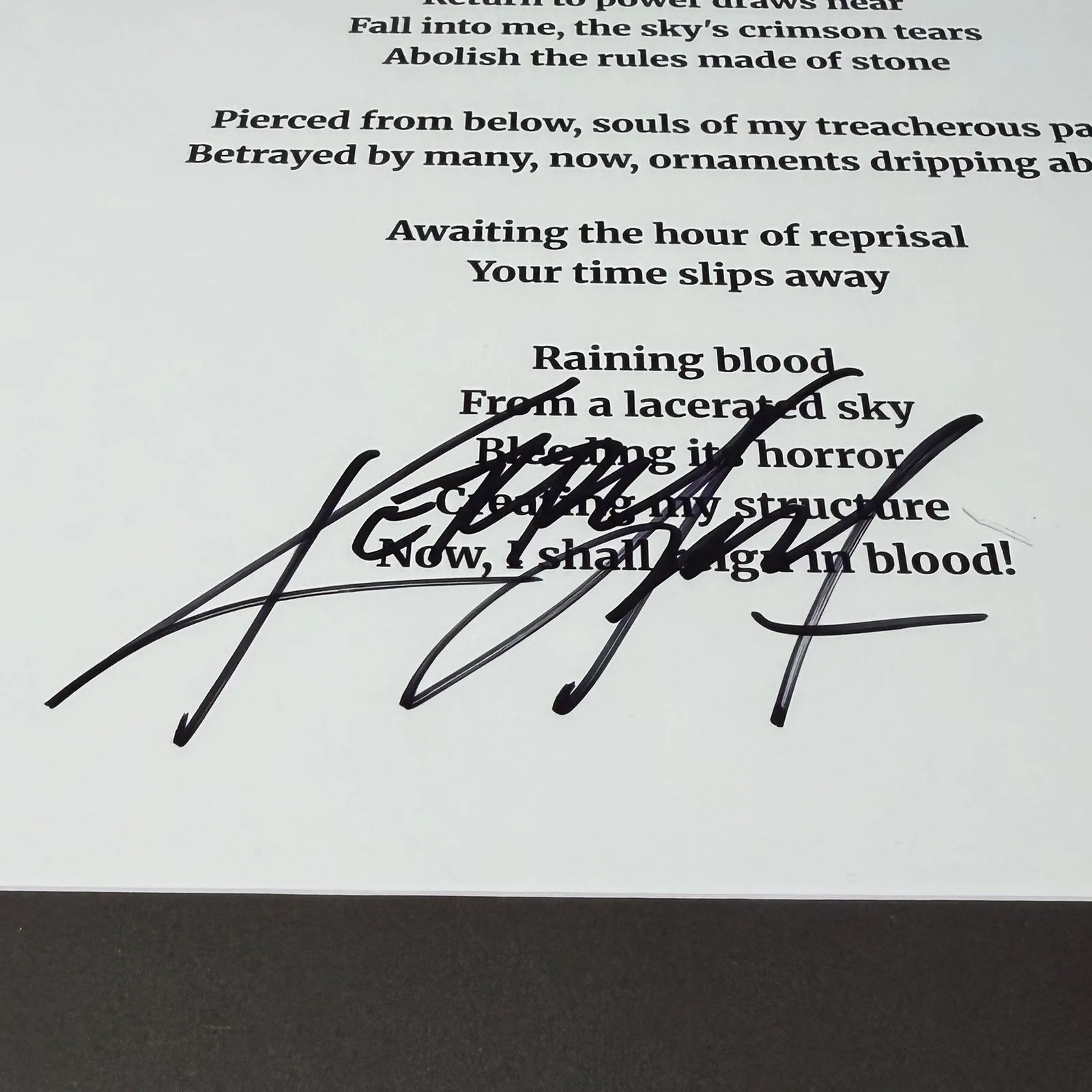 KERRY KING SIGNED SLAYER RAINING BLOOD LYRIC SHEET FRAMED AUTOGRAPH JSA COA, изображение 3