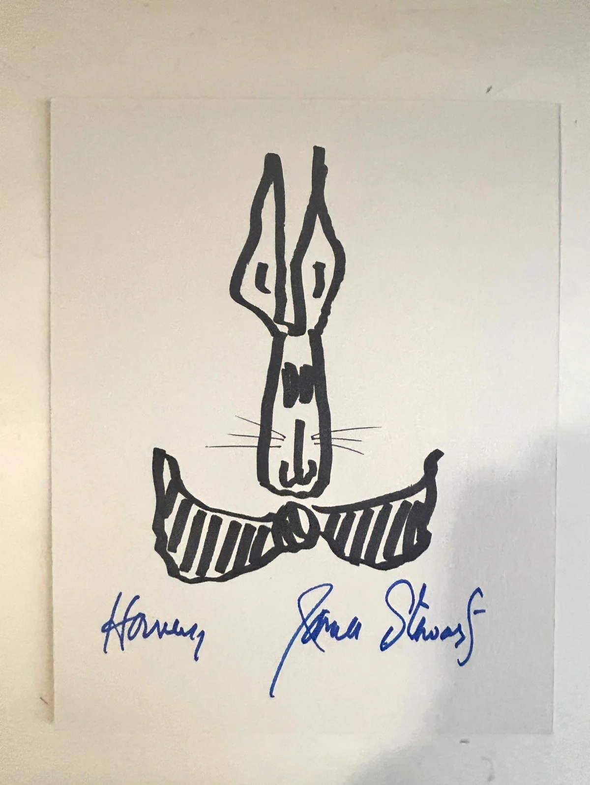 James Stewart — James Jimmy Stewart Hand Signed Autographed Harvey Detailed Sketch On Full Sheet