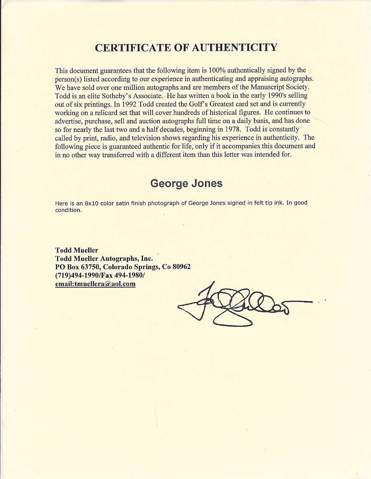 GEORGE JONES — GEORGE JONES HAND SIGNED PHOTO 8X10 COUNTRY SINGER - PROMO PET FOOD, изображение 3