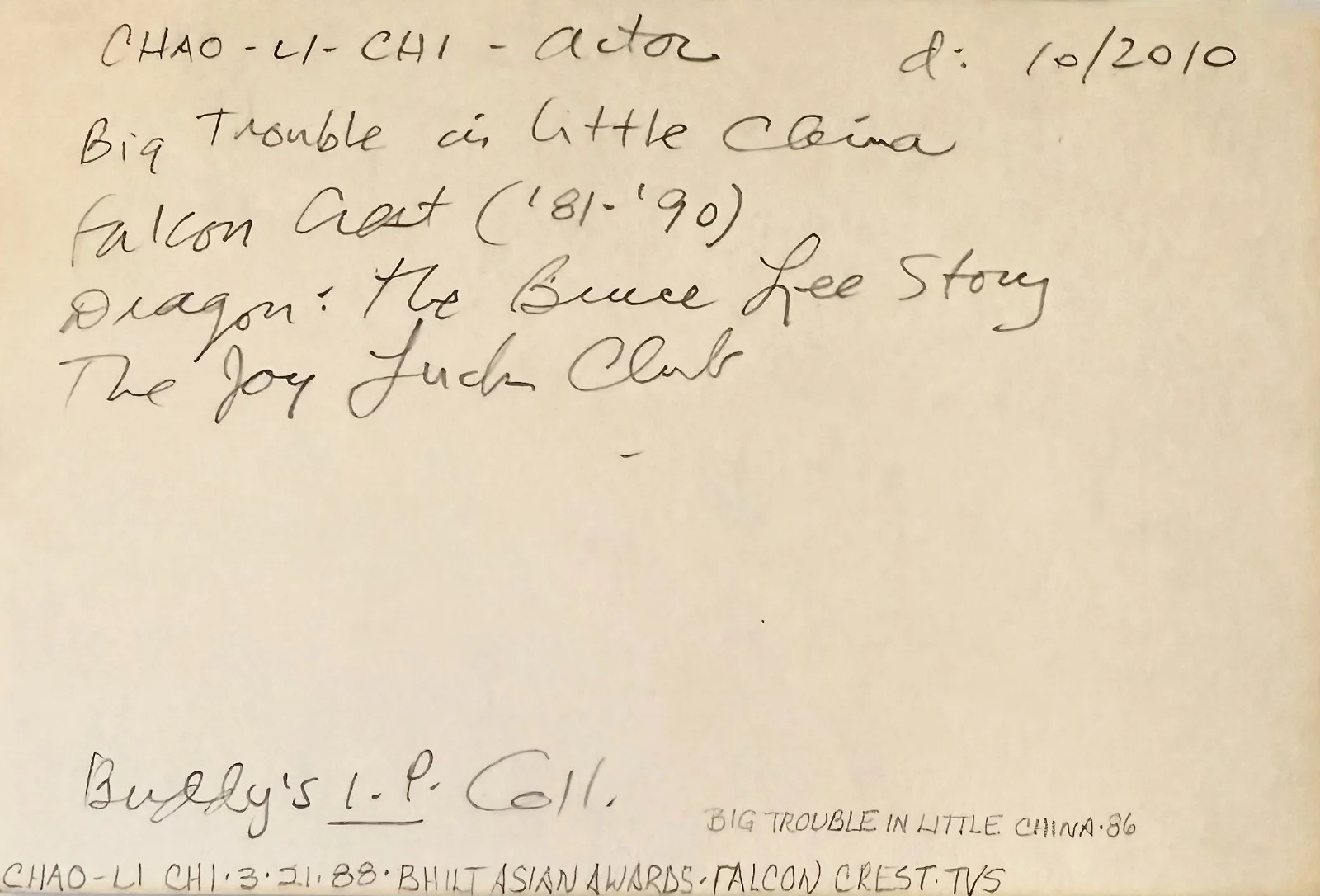 Chao Li Chi — CHAO Li Chi Signed Autographed 4x6 INDEX CARD M*A*S*H Blood Work FALCON CREST, изображение 4