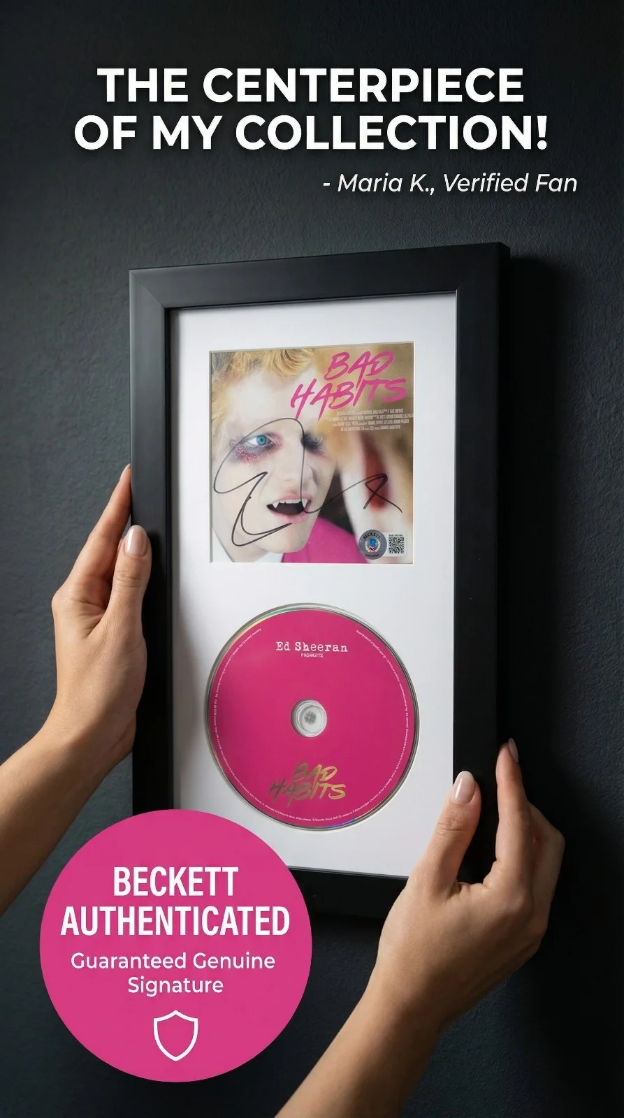 Ed Sheeran — Ed Sheeran Signed Bad Habits CD Cover Framed Beckett BAS COA Music Display Auto, image 2