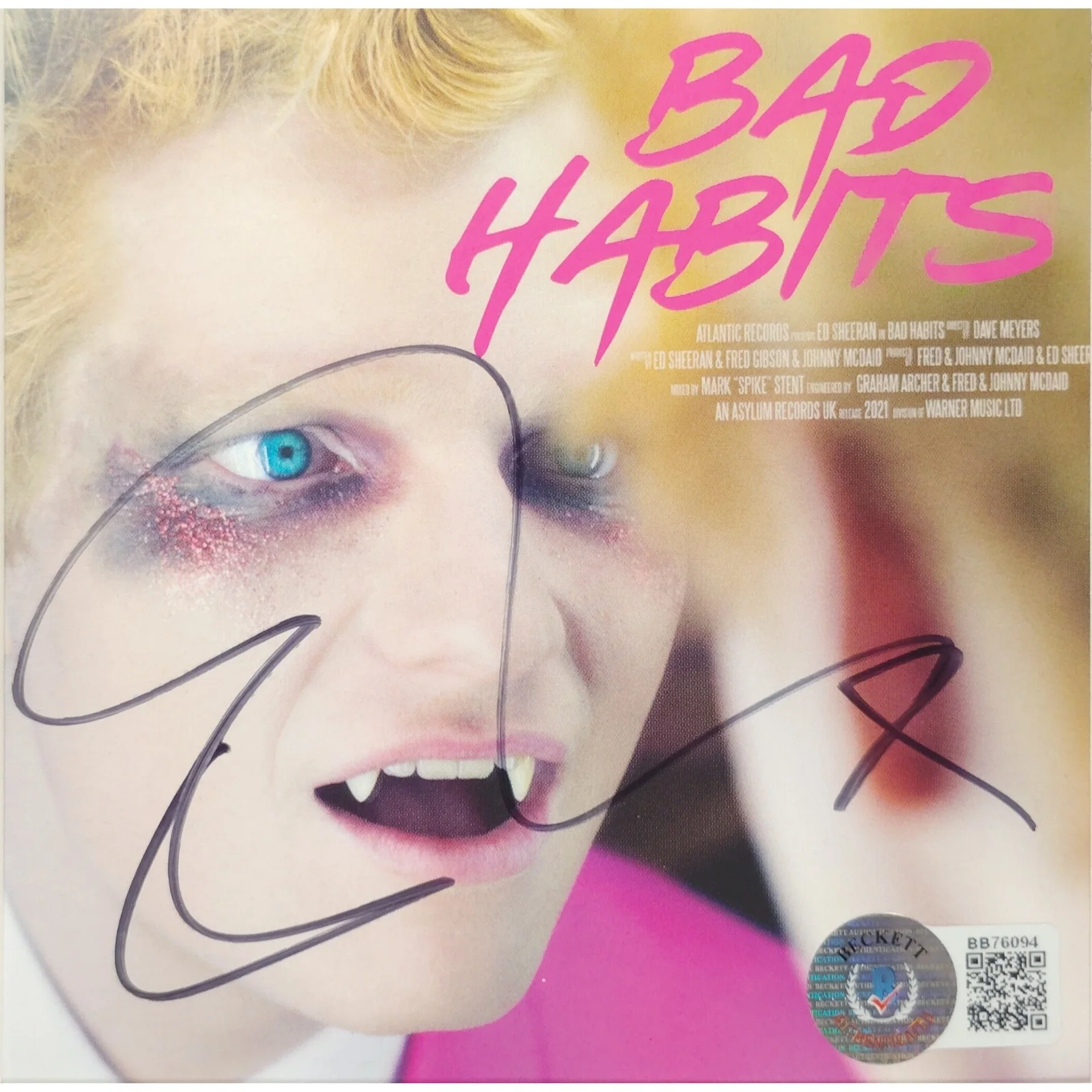 Ed Sheeran — Ed Sheeran Signed Bad Habits CD Cover Framed Beckett BAS COA Music Display Auto, image 3