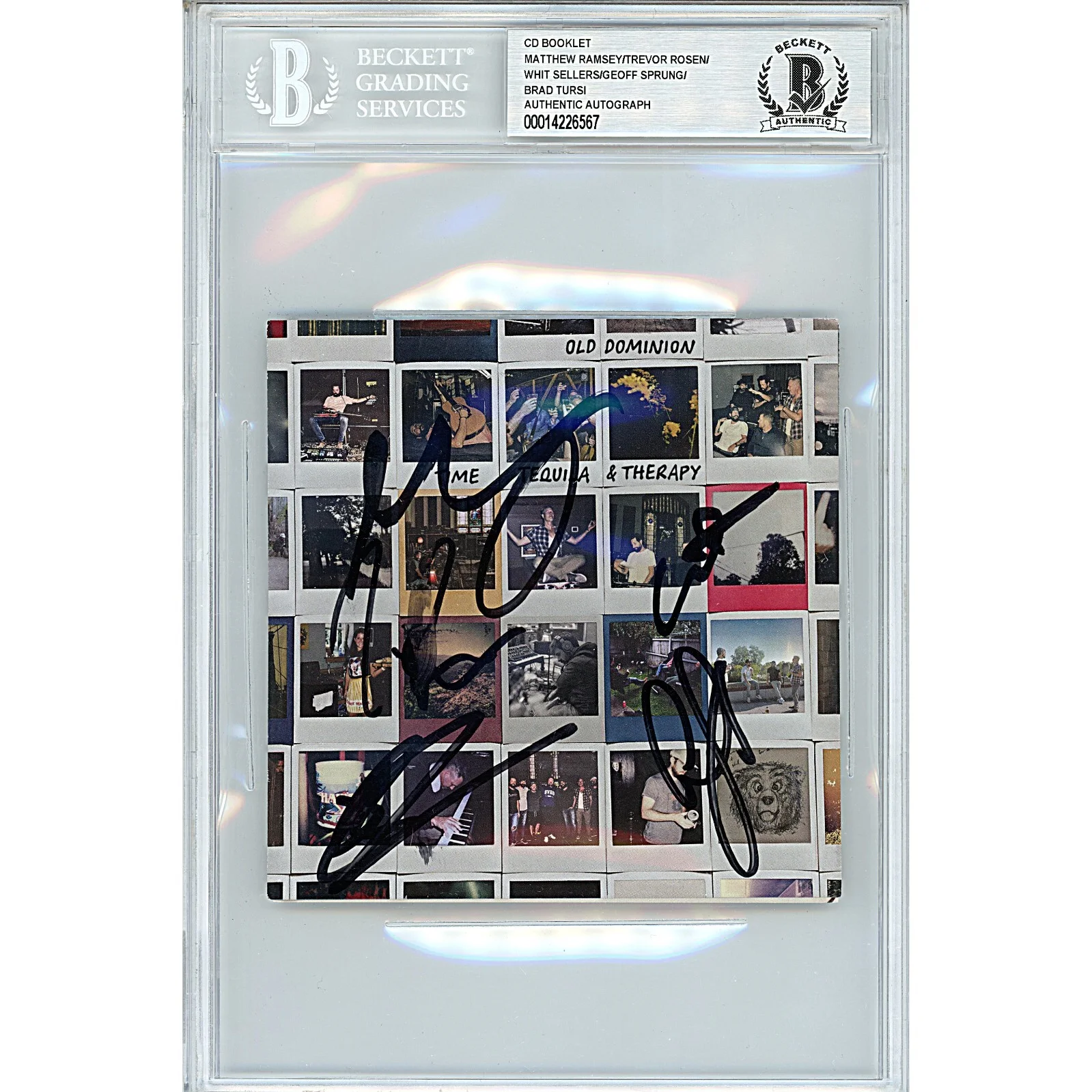Matthew Ramsey, Trevor Rosen, Whit Sellers — Old Dominion Signed Time Tequila and Therapy CD Booklet Beckett BAS Slabbed