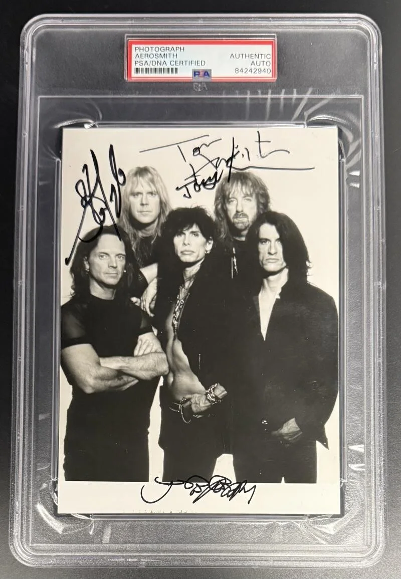 Tom Hamilton, Joey Kramer, Joe Perry, Steven Tyler — Aerosmith Signed Autograph PSA/DNA Photo - Joe Perry Steven Tyler Joey & Tom