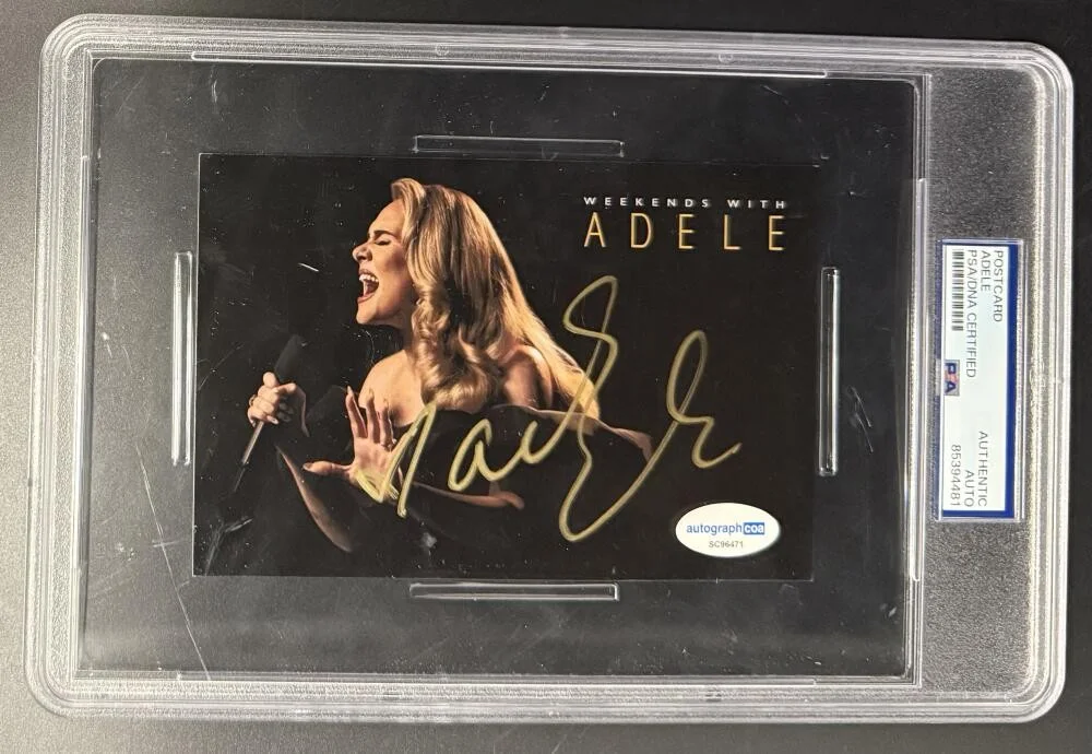 Adele Adkins — Adele Adkins Signed Autograph PSA/DNA Slabbed Weekends With Photo Postcard COA