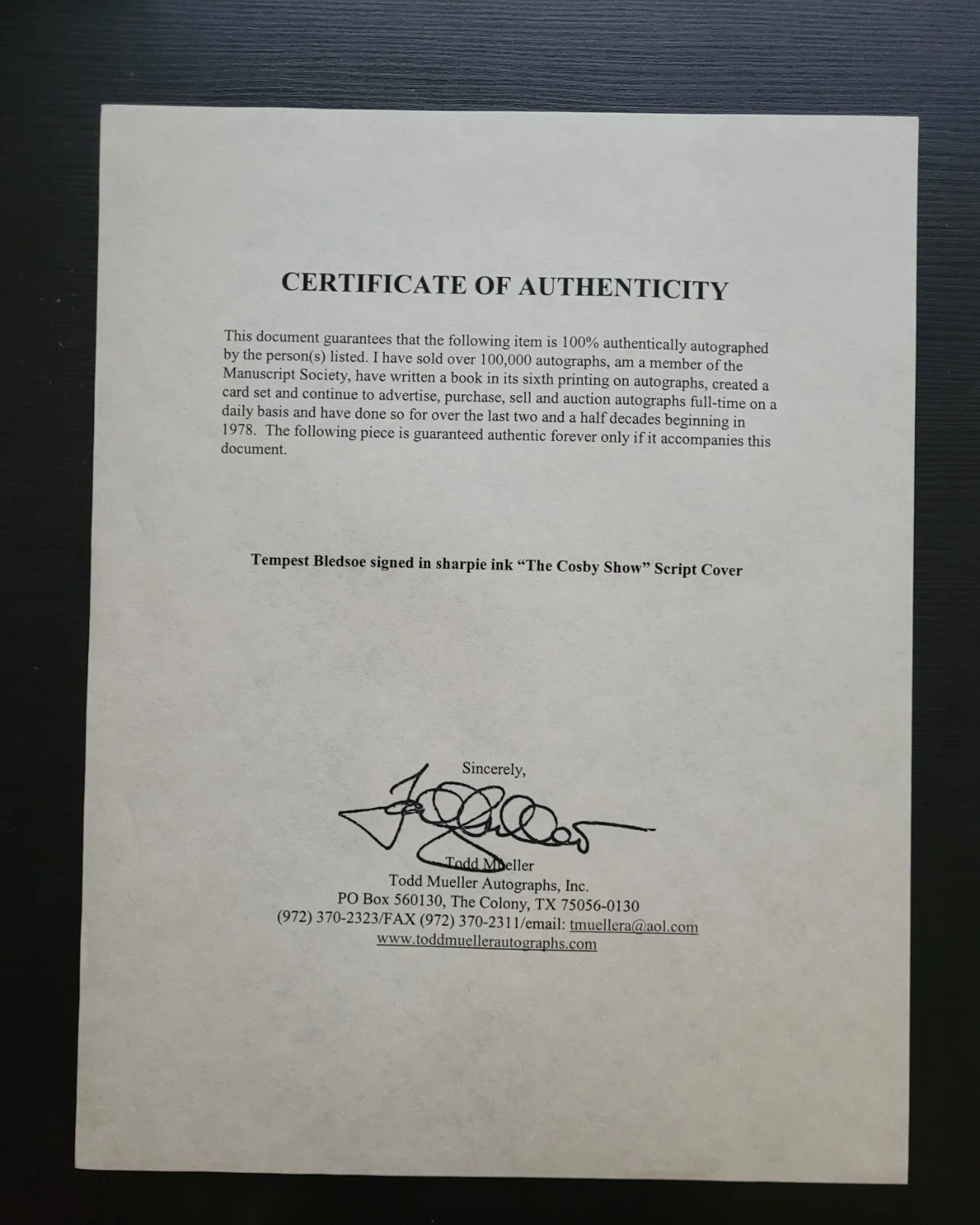 tempest bledsoe cosby show SIGNED SCRIPT COVER COA SHARPIE INK VINTAGE, image 2