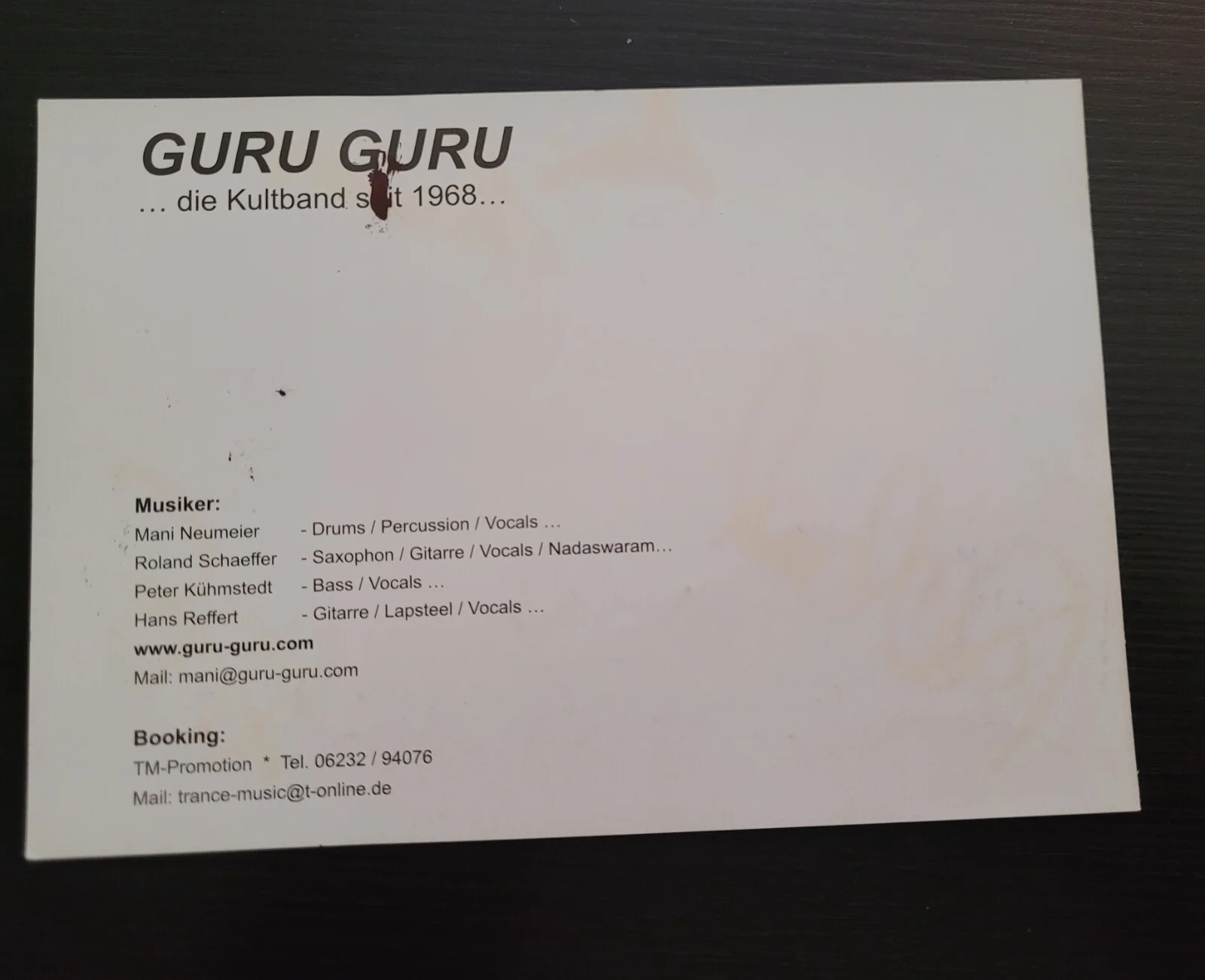 Guru Guru Signed Photo Card 4x5¾ Krautrock Band Autographs Neumeier 1968, изображение 2