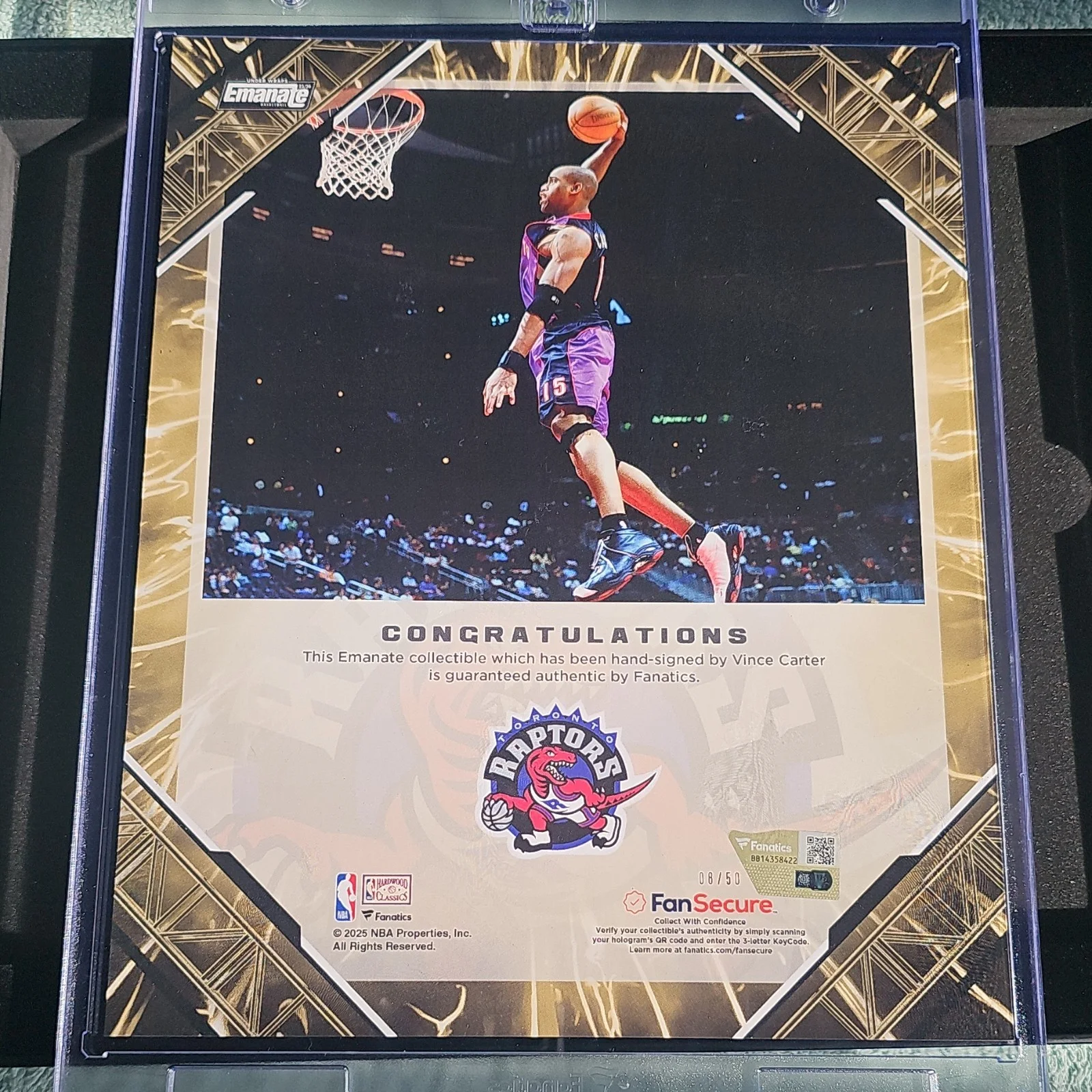 Vince Carter — Vince Carter Signed Toronto Raptors Photo, Fanatics FanSecure, 08/50, image 2