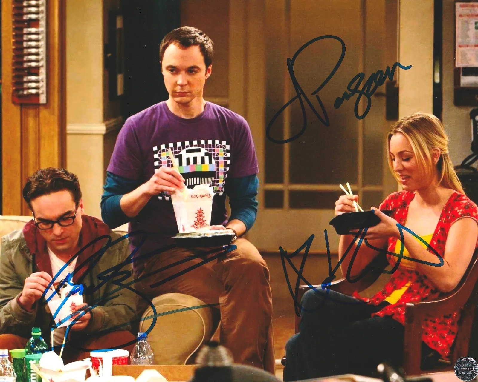 Johnny Galecki, Kaley Cuoco, Jim Parsons — Big Bang Theory Autographed 8x10 signed by Johnny Galecki, Kaley Cuoco, Jim Par.