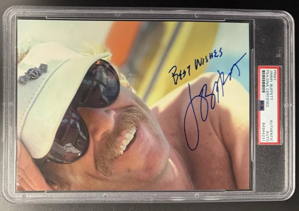 Jimmy Buffett — Jimmy Buffett Signed Autograph PSA/DNA Slabbed Margaritaville Photo Print COA