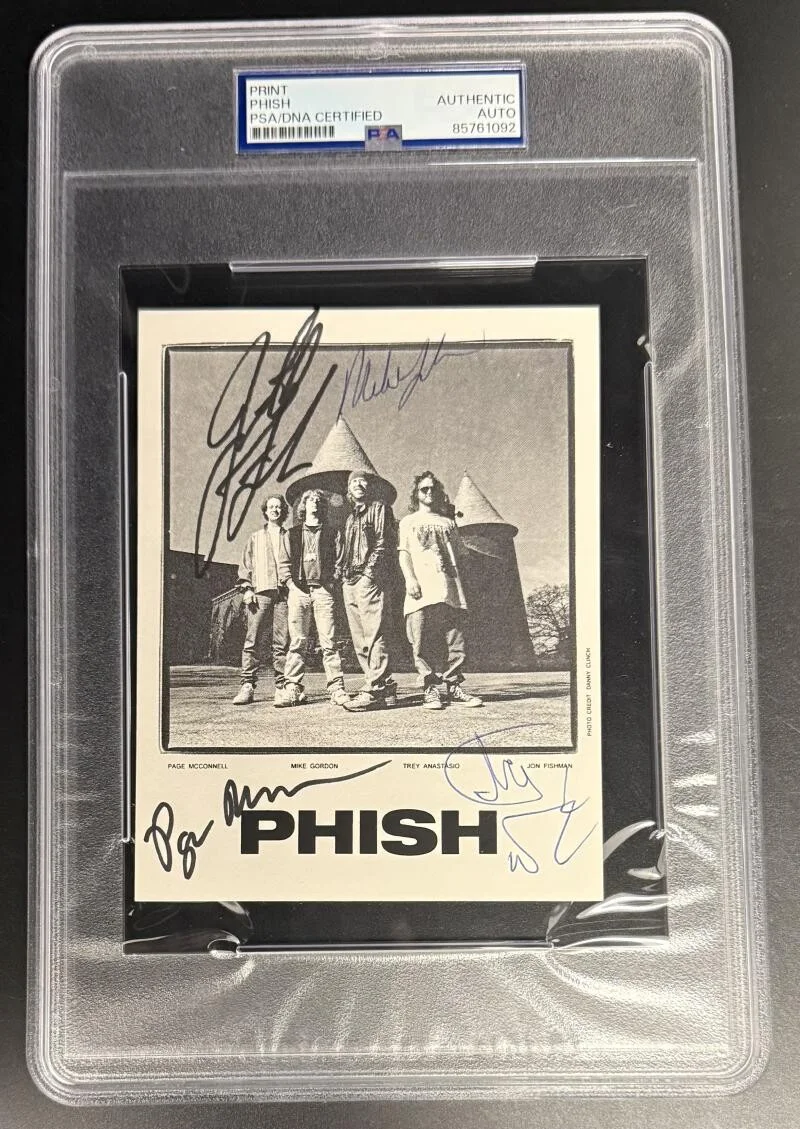 Trey Anastasio, Mike Gordon, Page McConnell and Jon Fishman — Phish Full Band Signed Autograph PSA/DNA Photo - Jon Fishman Trey Anastasio +2