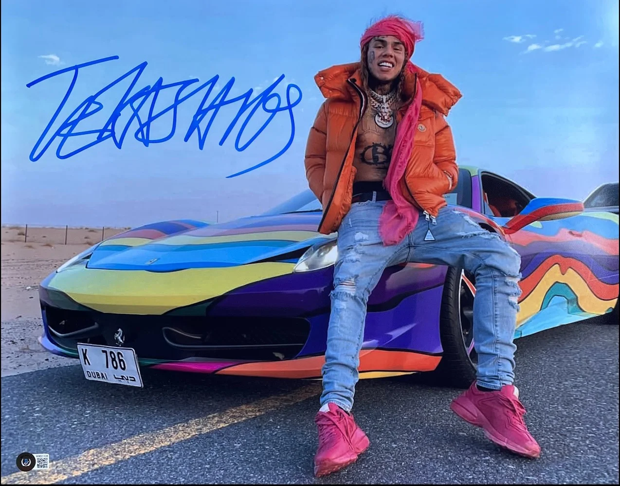 Tekashi 6ix9ine — Tekashi 6ix9ine With Car Signed 16x20 Photo BAS