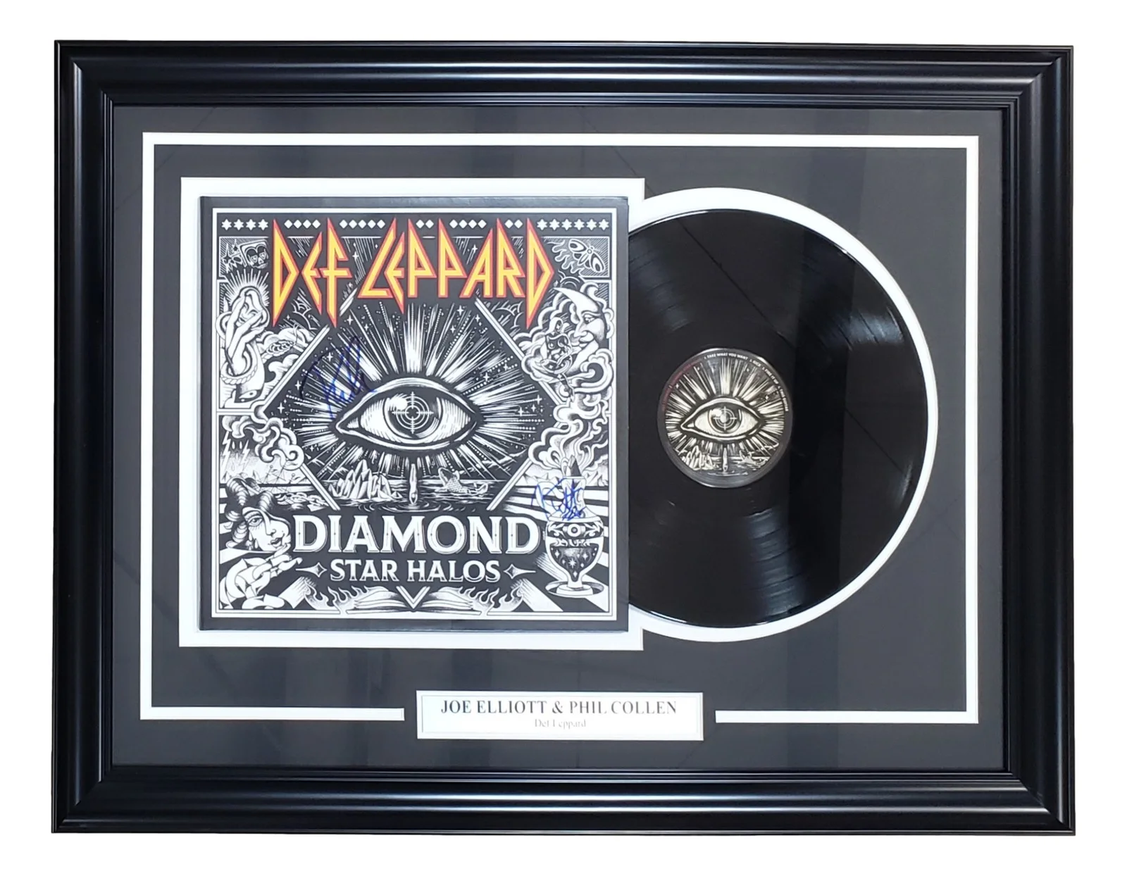 Joe Elliott — Joe Elliott Phil Collen Sign Frame Def Leppard '22 Diamond Star Halos Record JSA