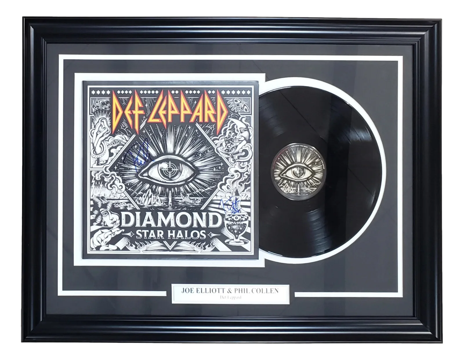 Joe Elliott — Joe Elliott Phil Collen Sign Frame Def Leppard '22 Diamond Star Halos Record JSA, изображение 5