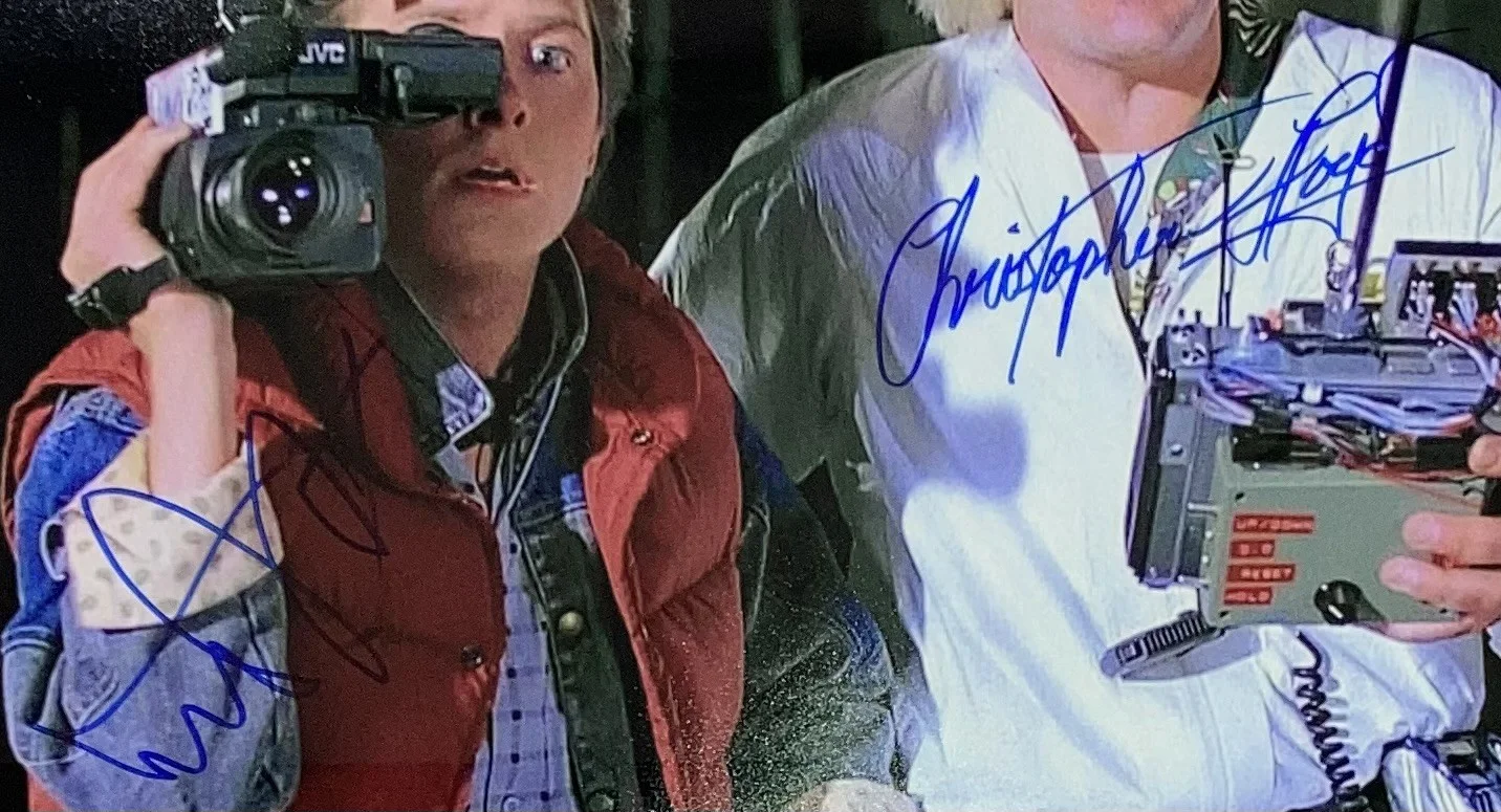 Michael J. Fox — Michael J Fox & Lloyd Signed Framed 16x20 Back to the Future Camera Photo BASJSA, image 2
