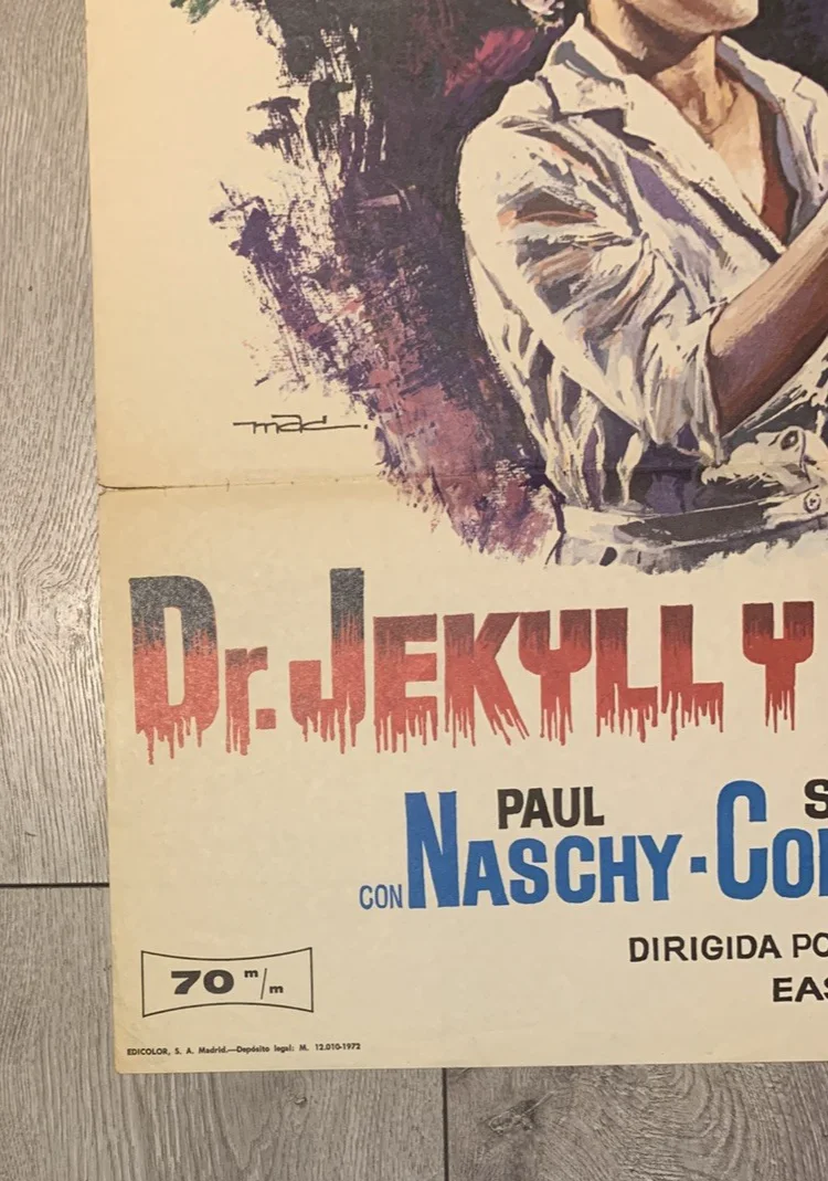 DR JEKYLL Vs THE WEREWOLF 1972 PAUL NASCHY SIGNED 1994 ORIG SPANISH 1 SHEET RARE, image 5