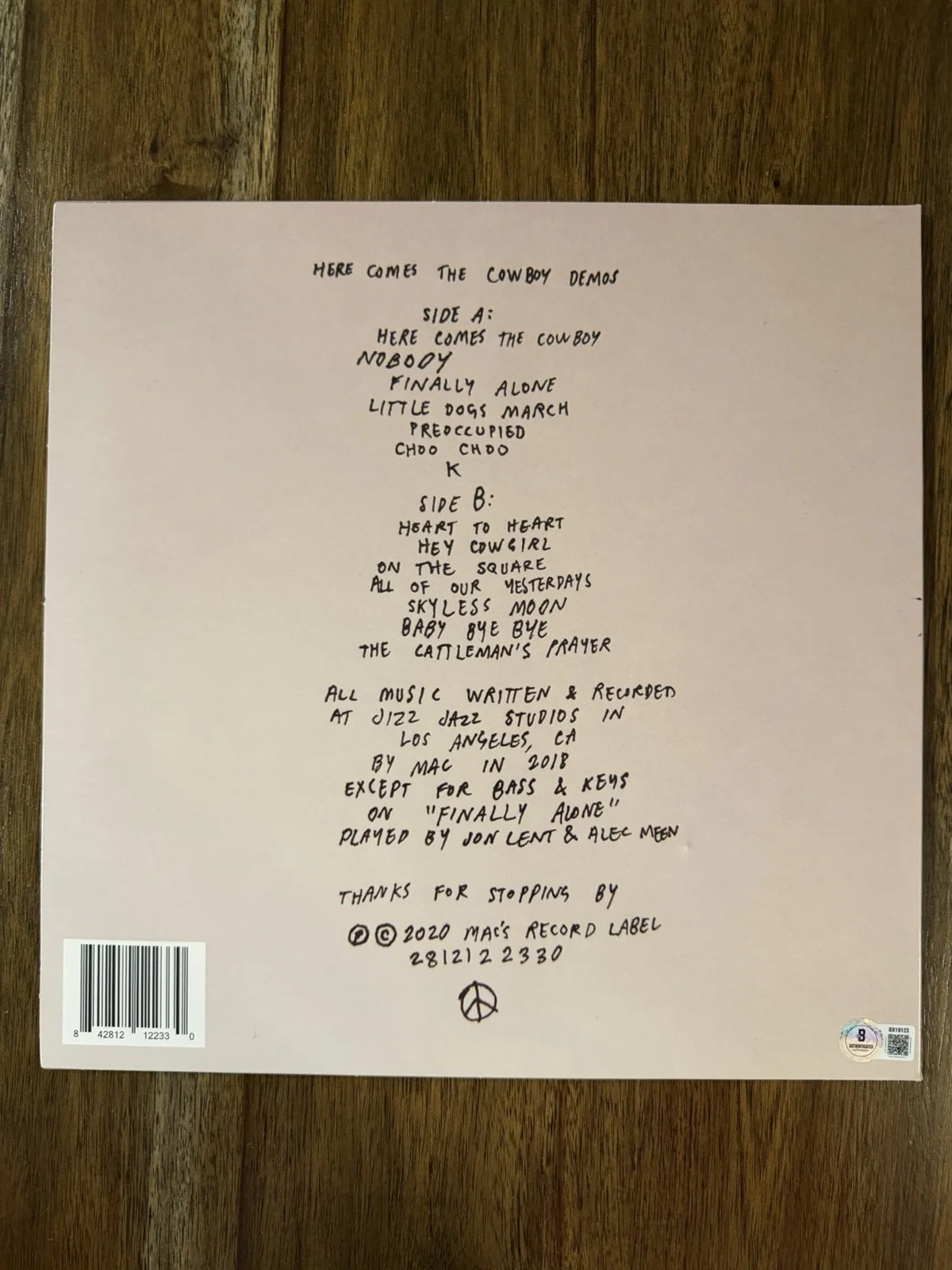 ‘Mac DeMarco’ Signed Vinyl Album ‘Here Comes The Cowboy Demos’ Beckett Certified, изображение 2