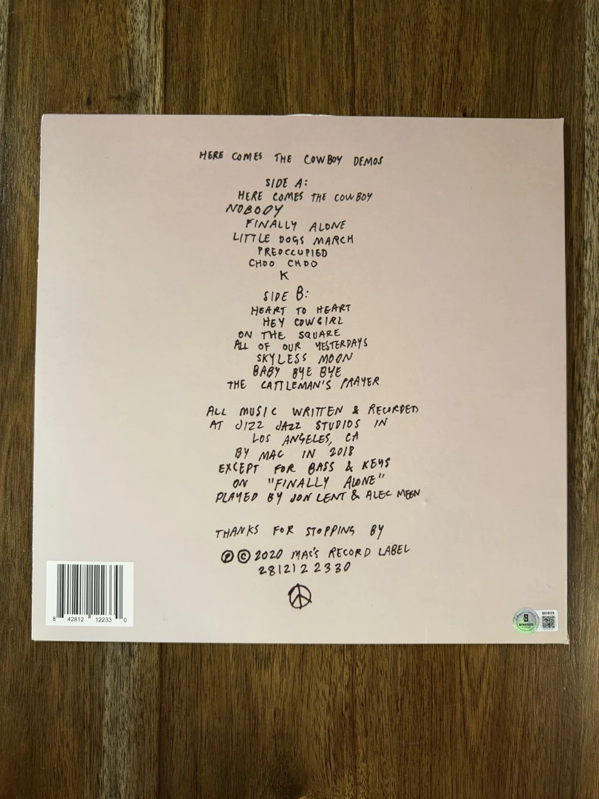 ‘Mac DeMarco’ Signed Vinyl Album ‘Here Comes The Cowboy Demos’ Beckett Certified, изображение 3