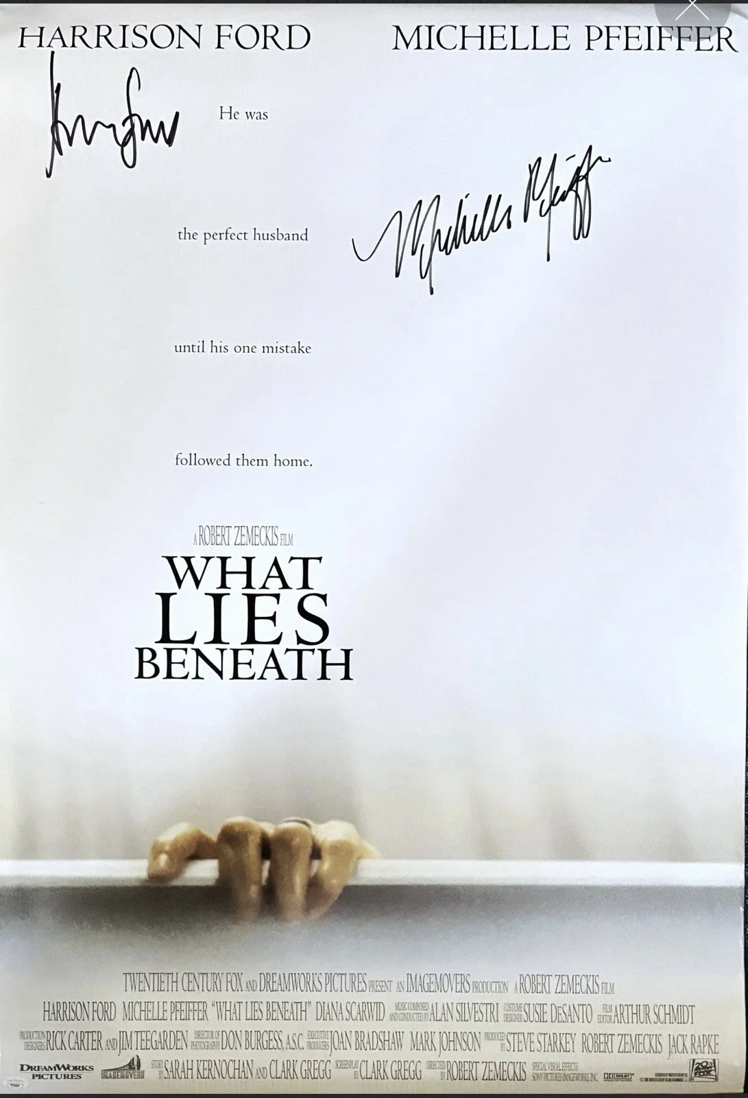 Harrison Ford, Michelle Pfeiffer — What Lies Beneath Signed Auto Poster Harrison Ford Michelle Pfeiffer JSA