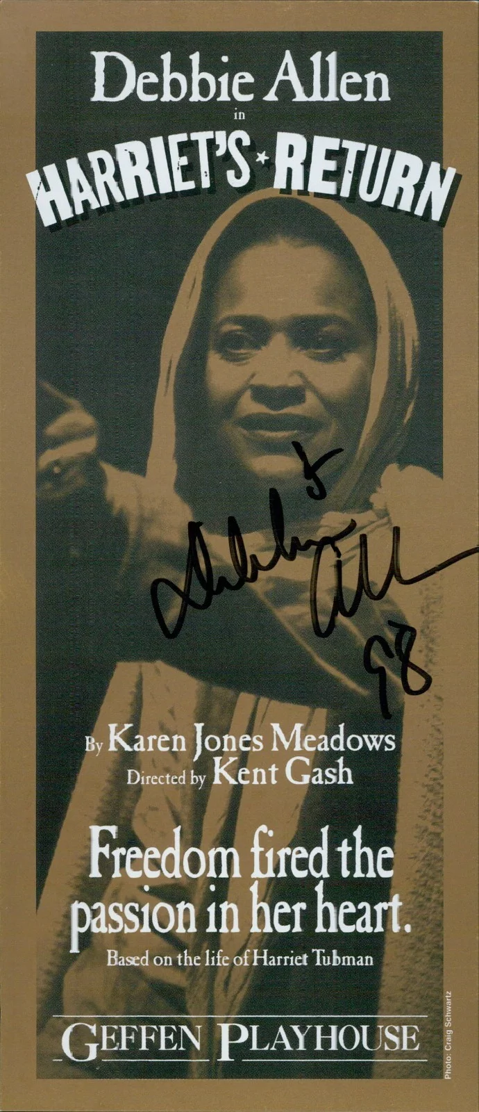 Debbie Allen — Debbie Allen Harriet's Return Signed 3.5x8.5 Playhouse Flyer JSA Authenticated