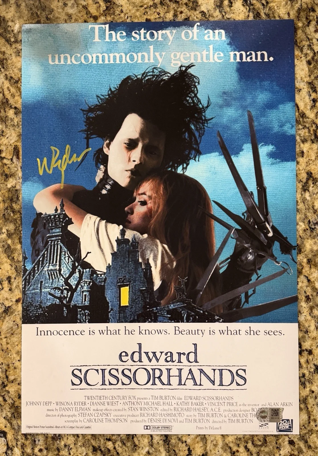 Winona Ryder — Winona Ryder Signed Autograph 12x18 Poster - SWAU - Edward Scissorhands